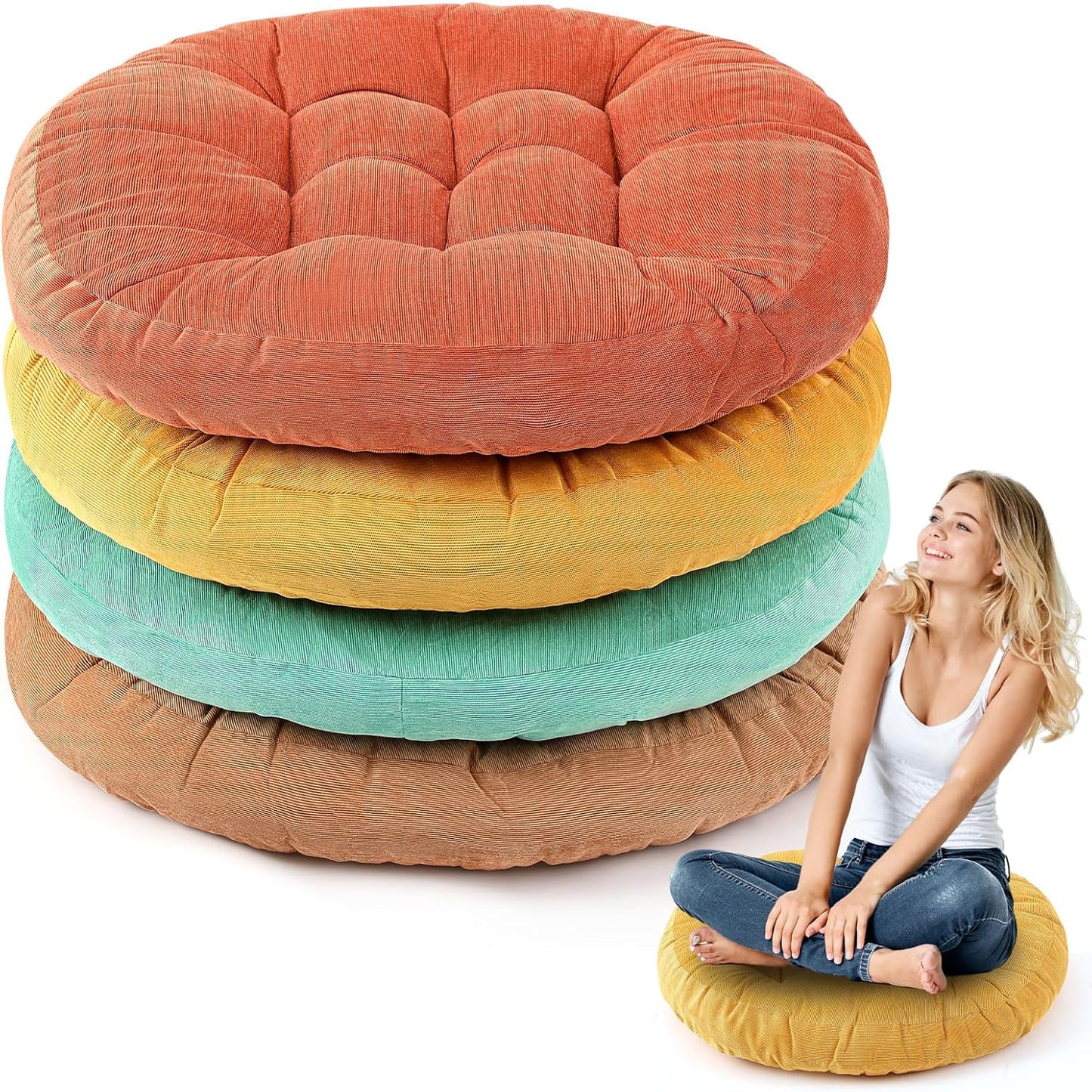 Jerify Floor Pillow Cushions 22 x 22 Inch Round Square Large Meditation Floor Pillow for Classroom Adult Meditation Picnic Party Cushion for Seating Gift Christmas(Round,Beige,4 Pcs)