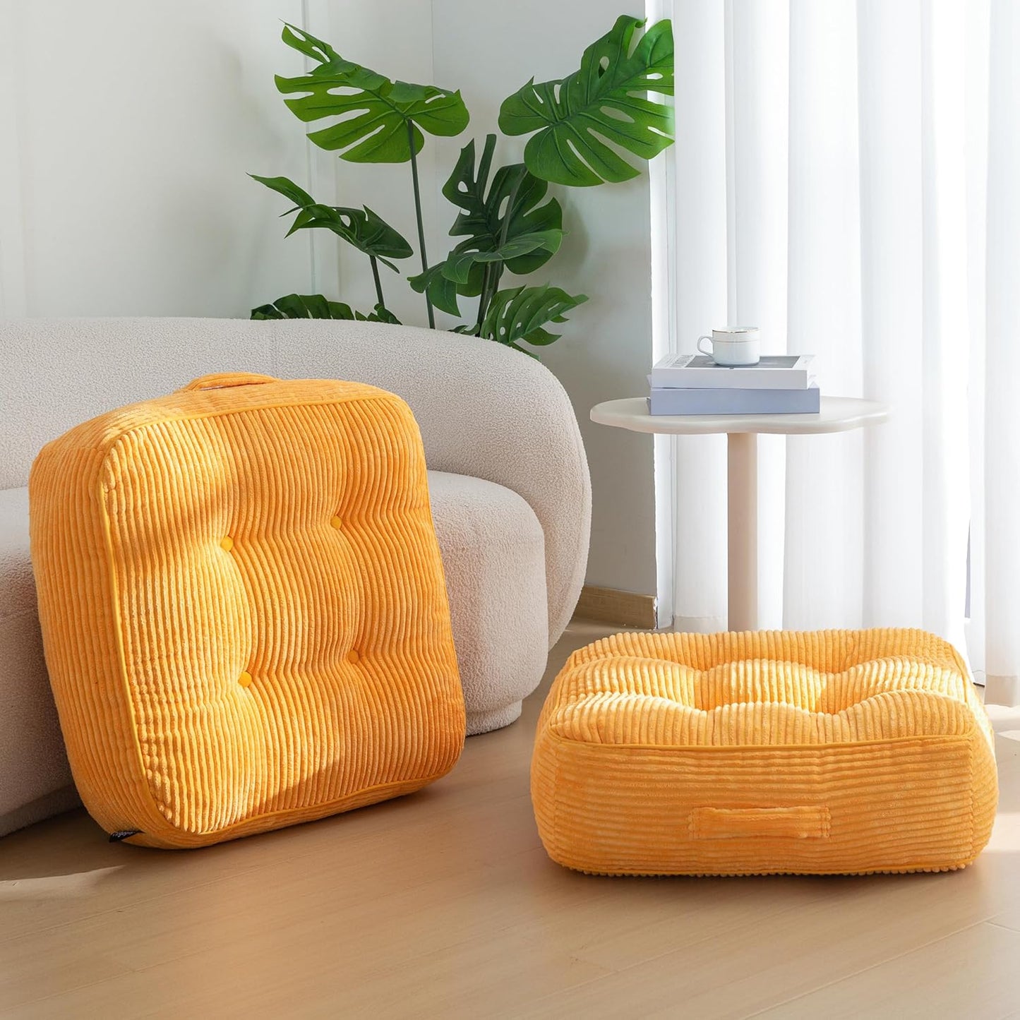 6" Washable Floor Pillow Cushion for Adults, Meditation Cushion Pillow, Large Square Floor Sitting, Removable Tufted Corduroy Cover, for Tatami Living Room or Yoga, 22x22 Inch, 2Pack, Machine Washable