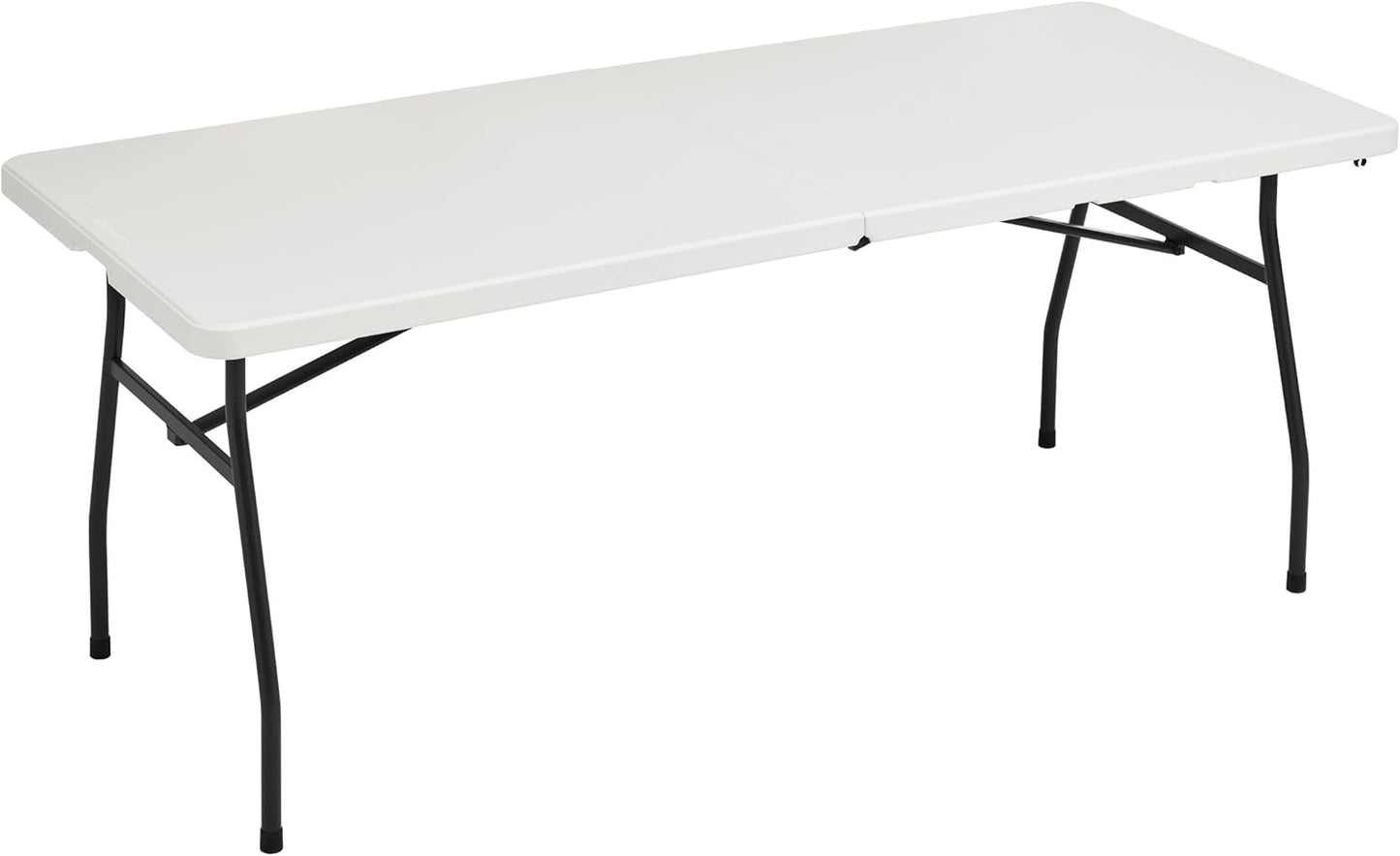 Amazon Basics Heavy Duty Portable Folding Table 6 ft with Carrying Handle, Indoor & Outdoor, White