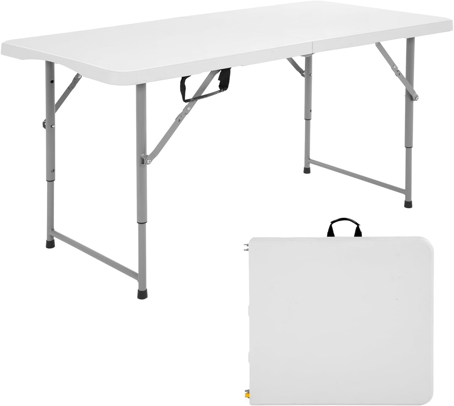 FDW 6 Foot Outdoor Dining Table, Foldable Portable Rectangular Plastic Folding Table with Built in Carrying Handle for Party and Wedding Use, White