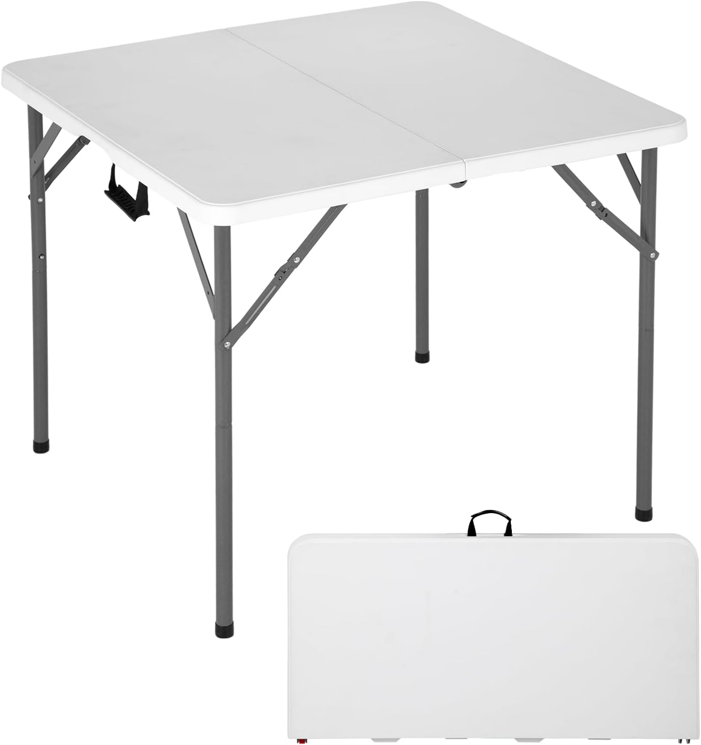 FDW 6 Foot Outdoor Dining Table, Foldable Portable Rectangular Plastic Folding Table with Built in Carrying Handle for Party and Wedding Use, White