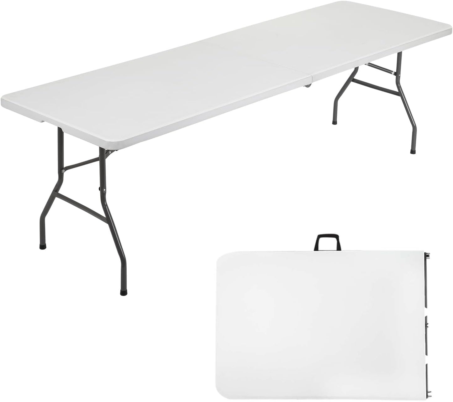 FDW 6 Foot Outdoor Dining Table, Foldable Portable Rectangular Plastic Folding Table with Built in Carrying Handle for Party and Wedding Use, White