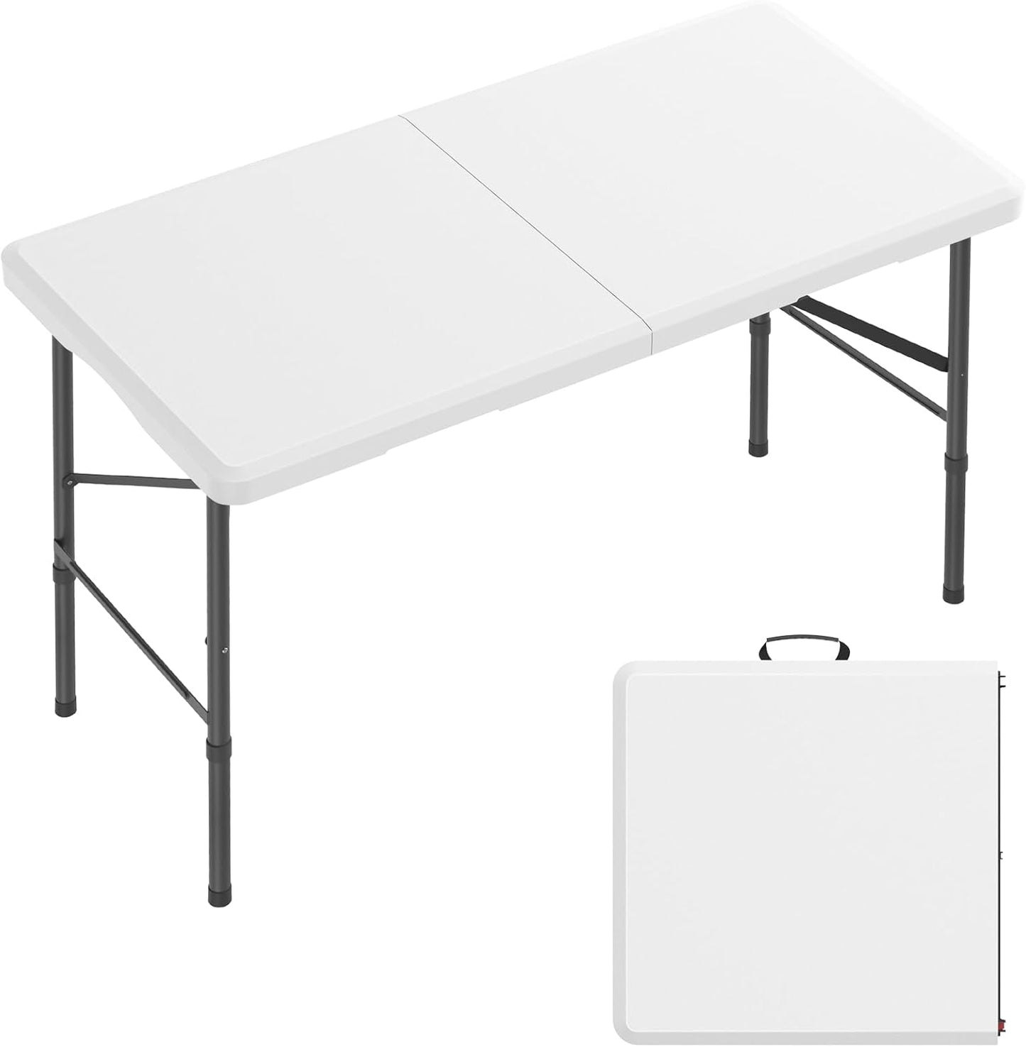 4 Ft Plastic Folding Table,Heavy Duty Portable Table for Indoor & Outdoor,Wood Grain Desktop & 350lbs Weight Capacity,Premium Solutions for Camping,Picnic,BBQ and Party