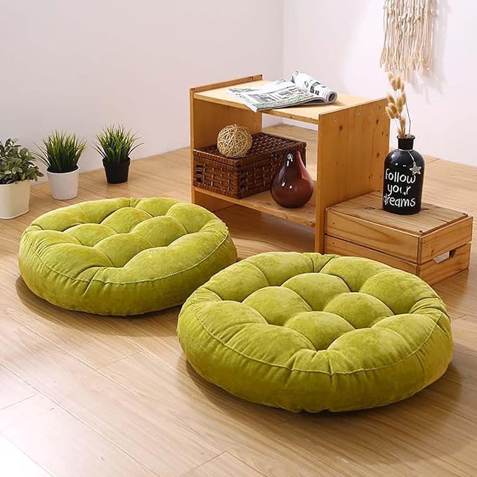 Meditation Floor Pillow Set of 2 Large Round Floor Cushions for Adults Tufted Corduroy Floor Seat Pillows Cushion for Living Room Tatami Yoga,Yellow 22" L x 22" W x 5" H