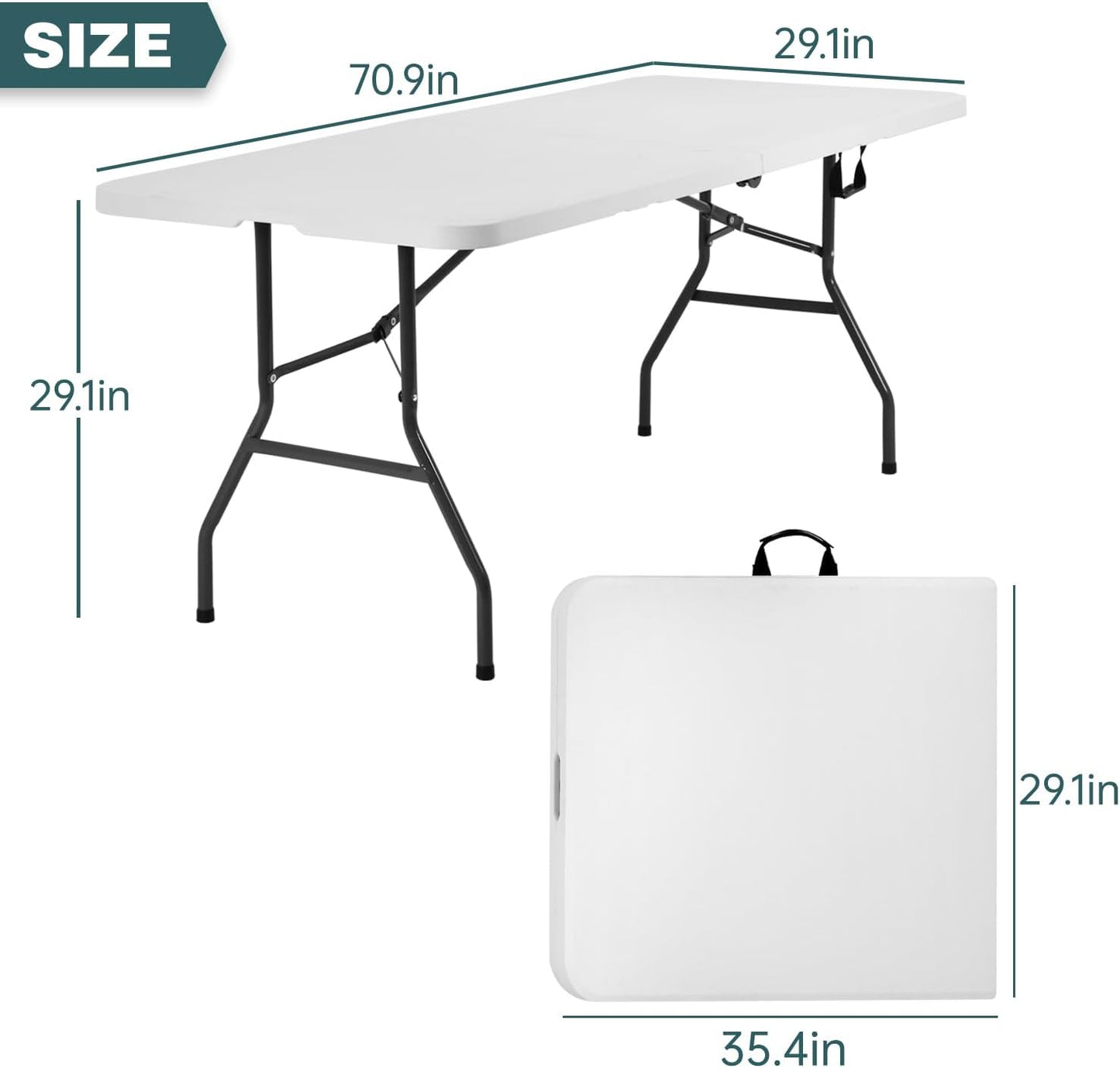 FDW 6 Foot Outdoor Dining Table, Foldable Portable Rectangular Plastic Folding Table with Built in Carrying Handle for Party and Wedding Use, White