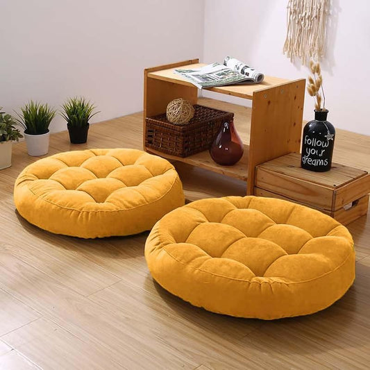 Meditation Floor Pillow Set of 2 Large Round Floor Cushions for Adults Tufted Corduroy Floor Seat Pillows Cushion for Living Room Tatami Yoga,Yellow 22" L x 22" W x 5" H