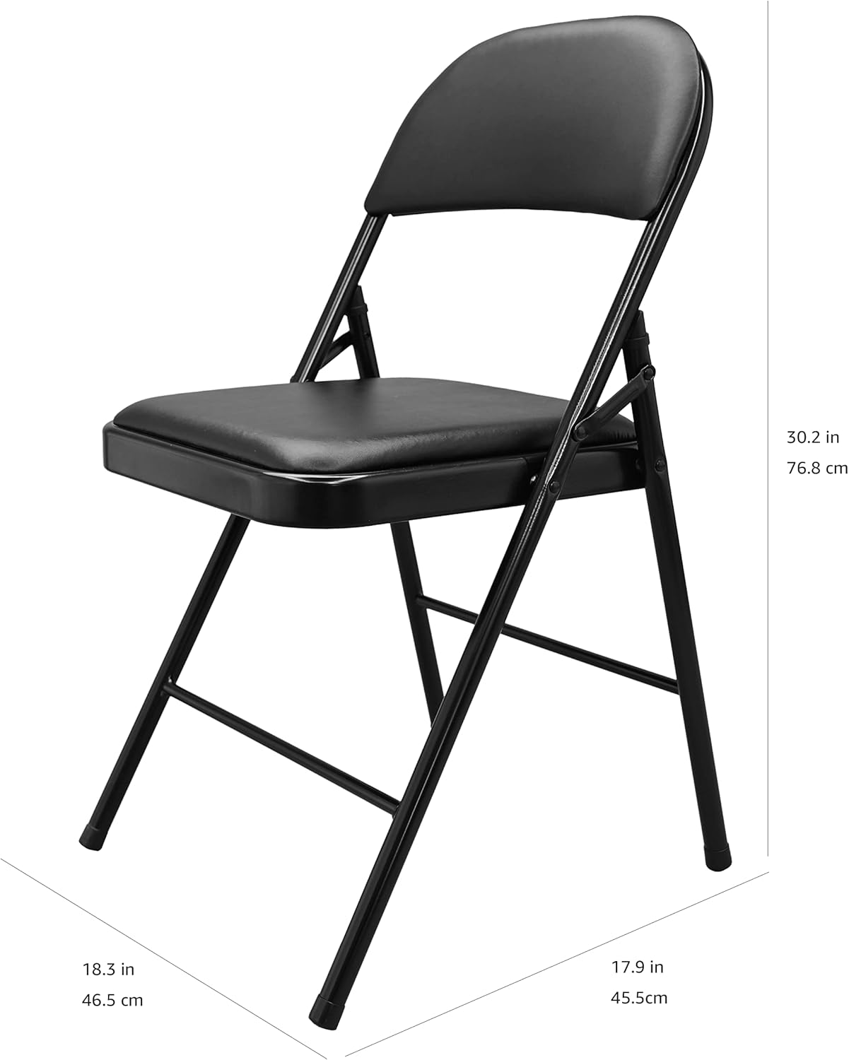 Amazon Basics Comfortable Vinyl-Padded Metal Steel Folding Chairs, Black, 4-Pack