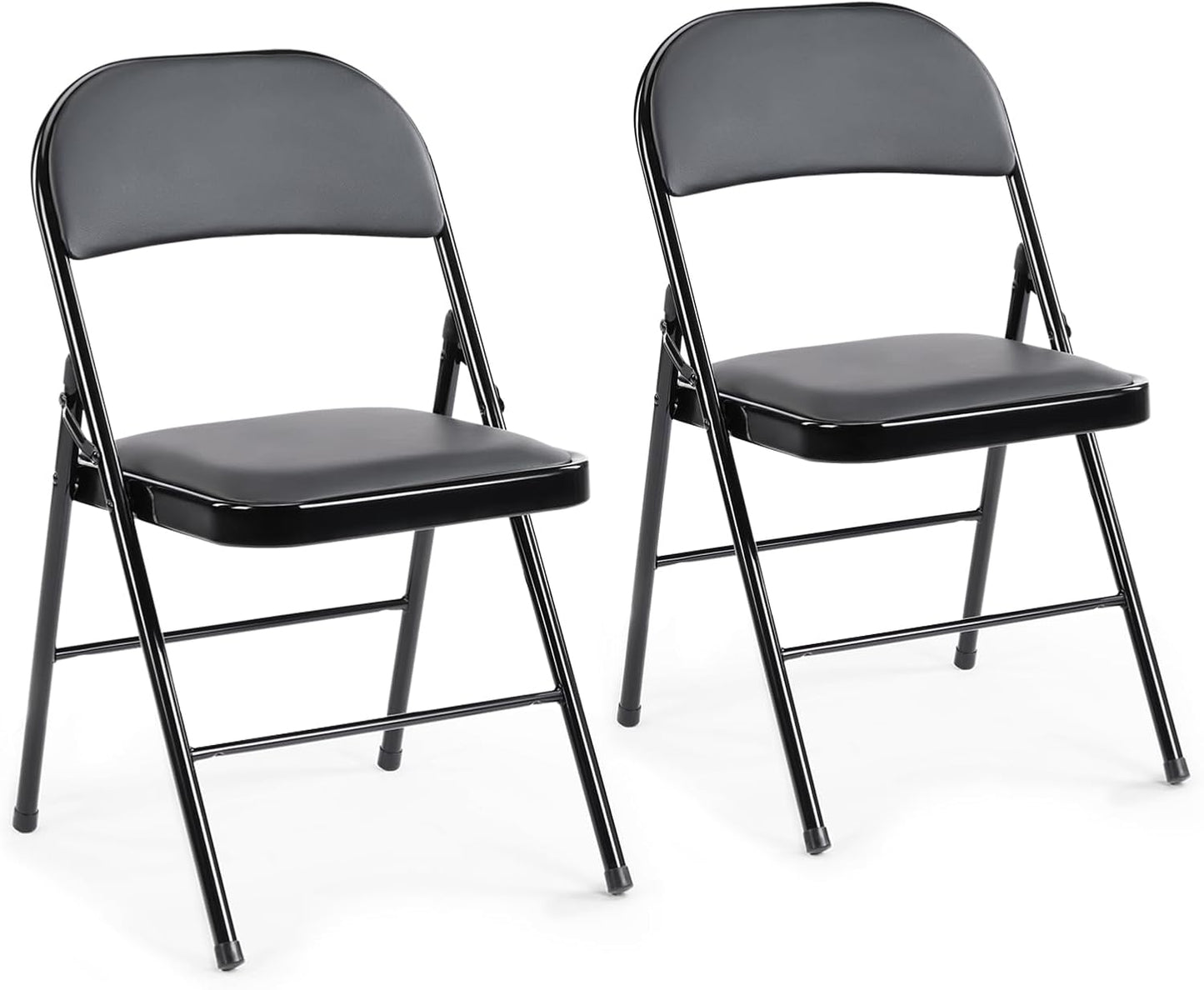 DUMOS 2 Pack Leather Padded Folding Chair, Indoor Outdoor Portable Stackable Commercial Seat with Steel Frame, Capacity for Home, Office, Party, Comfy, Black