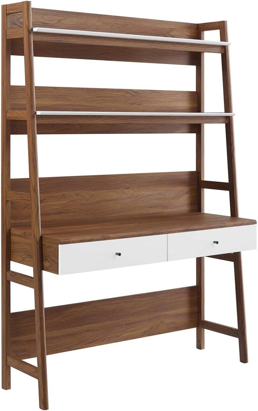 Modway Bixby Home Office Desk with Bookshelf in Walnut