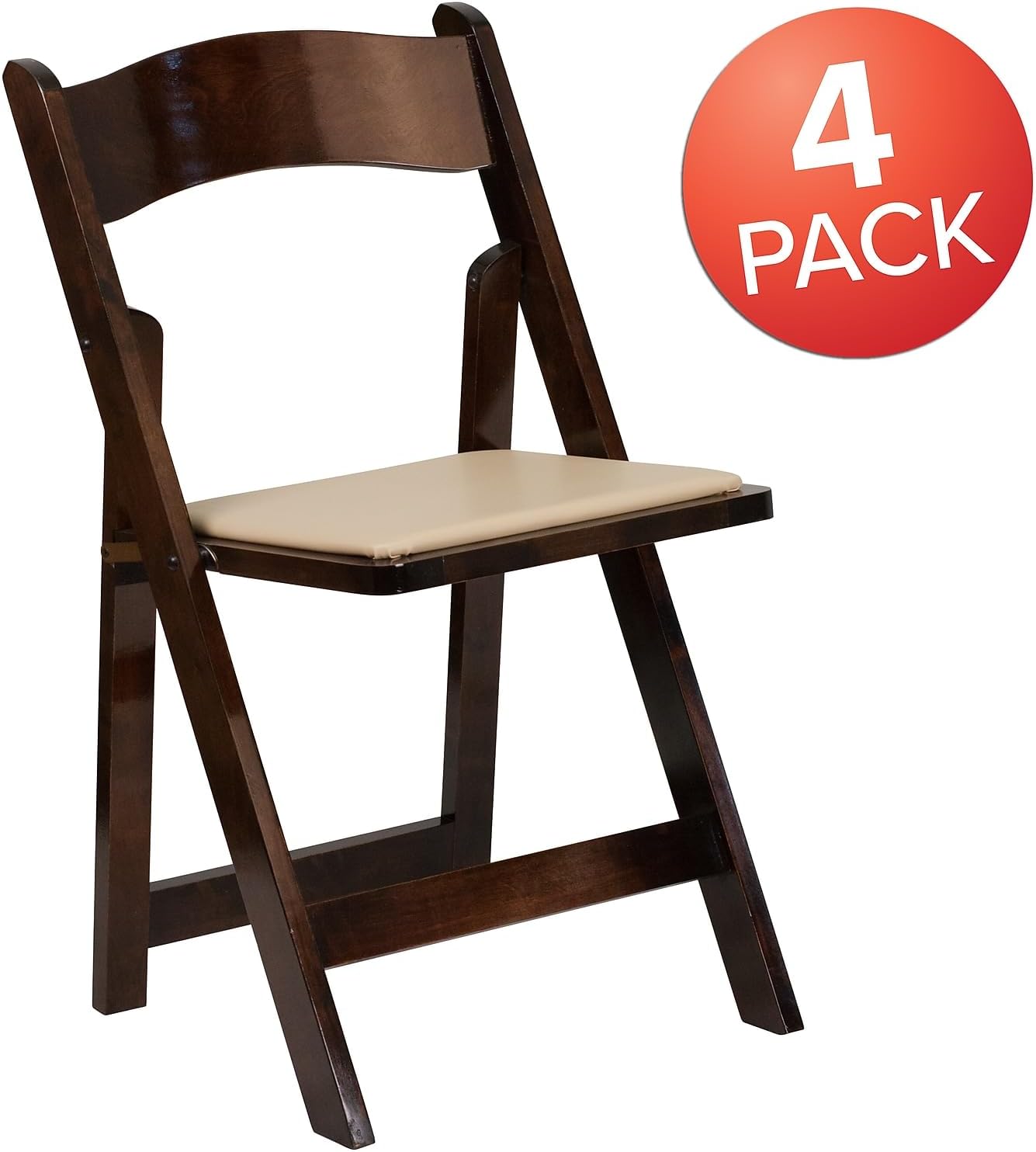 Flash Furniture 4 Pack HERCULES Series Fruitwood Wood Folding Chair with Vinyl Padded Seat