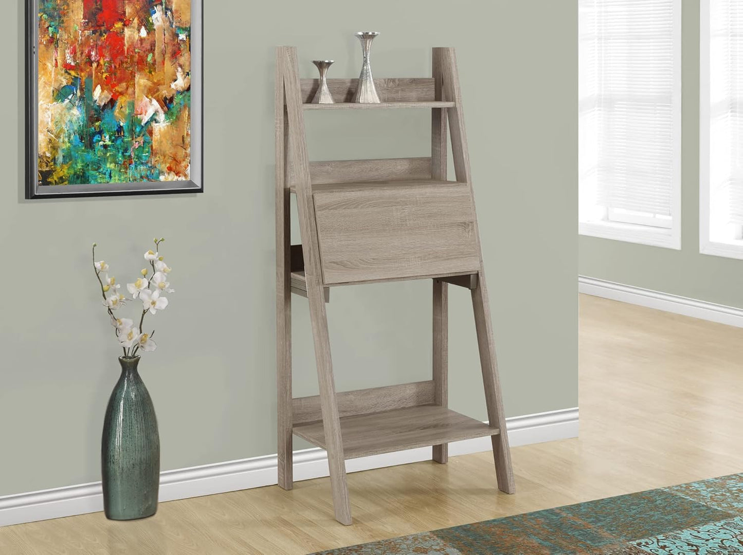Monarch Specialties Ladder Desk-Bookcase-Wall Bookshelf-Stand Shelf, 61" H, Dark Taupe