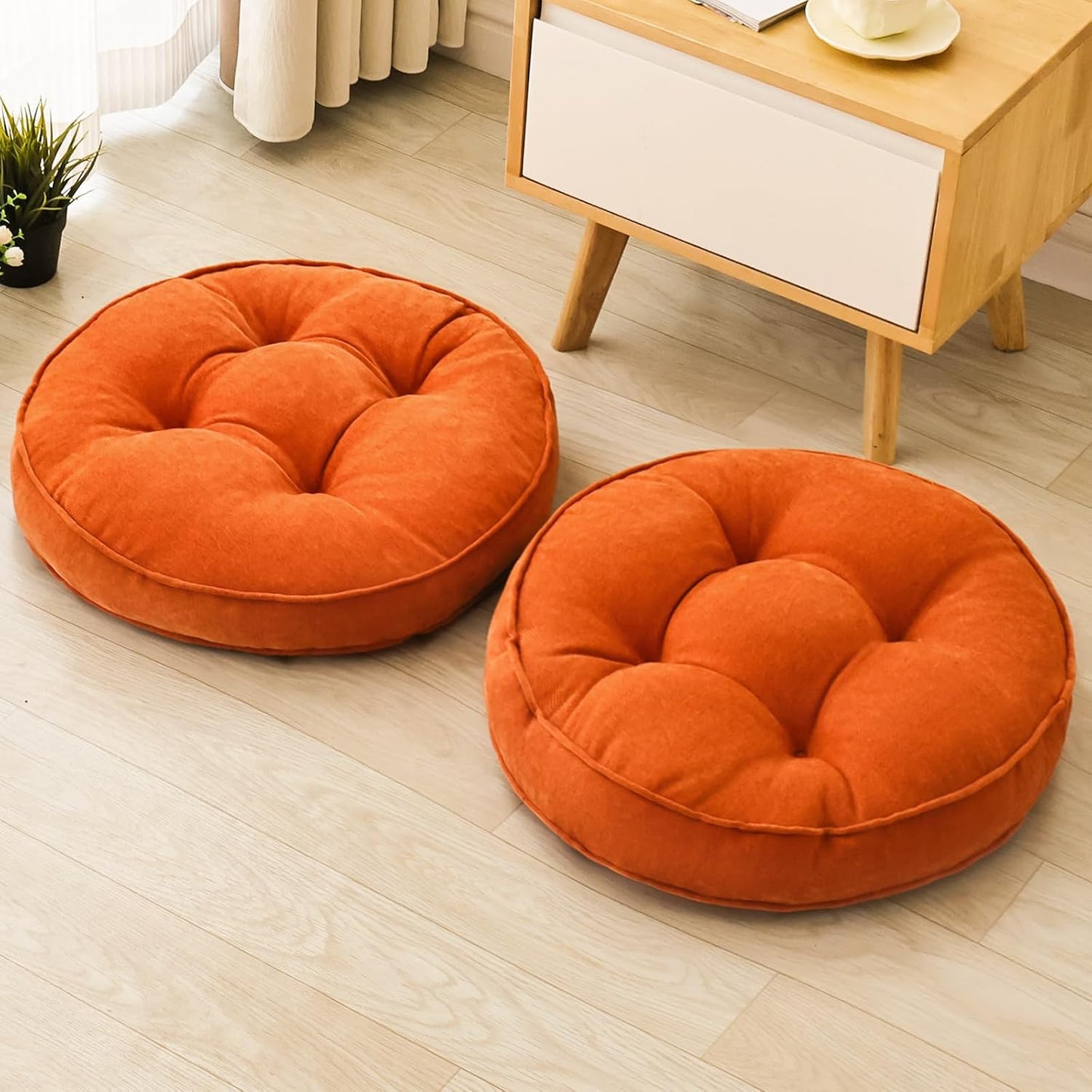 Floor Pillow Set of 2, Memory Foam Floor Cushions for Adults, Large Square Meditation Pillow for Sitting, 22 x 22 Inches (Square | Orange)