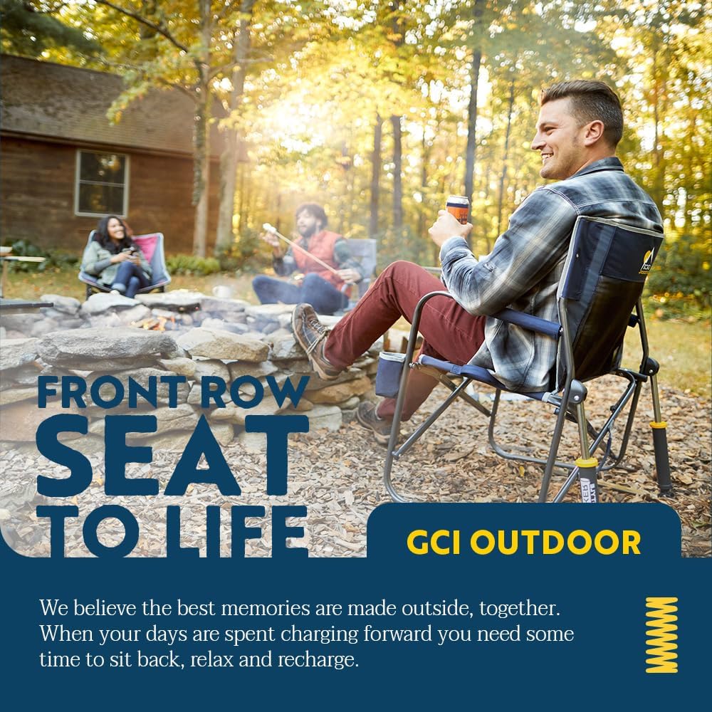 GCI OUTDOOR Freestyle Rocker Camping Chair | Portable Folding Rocking Chair with Solid, Durable Armrests, Drink Holder & Comfortable Backrest — Cinnamon