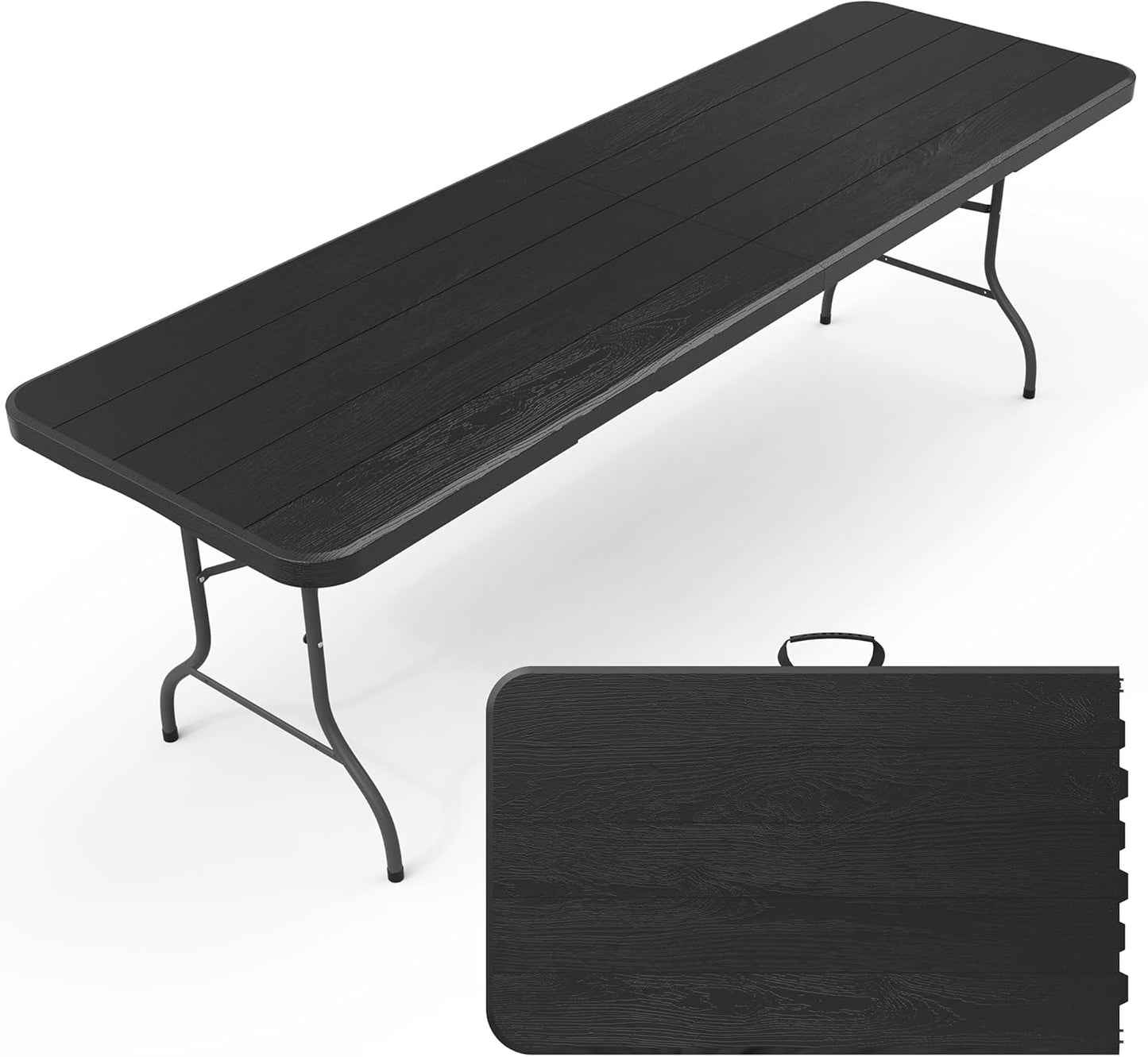 4 Ft Plastic Folding Table,Heavy Duty Portable Table for Indoor & Outdoor,Wood Grain Desktop & 350lbs Weight Capacity,Premium Solutions for Camping,Picnic,BBQ and Party