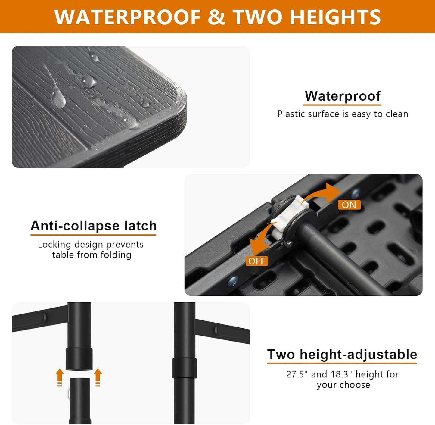 4 Ft Plastic Folding Table,Heavy Duty Portable Table for Indoor & Outdoor,Wood Grain Desktop & 350lbs Weight Capacity,Premium Solutions for Camping,Picnic,BBQ and Party