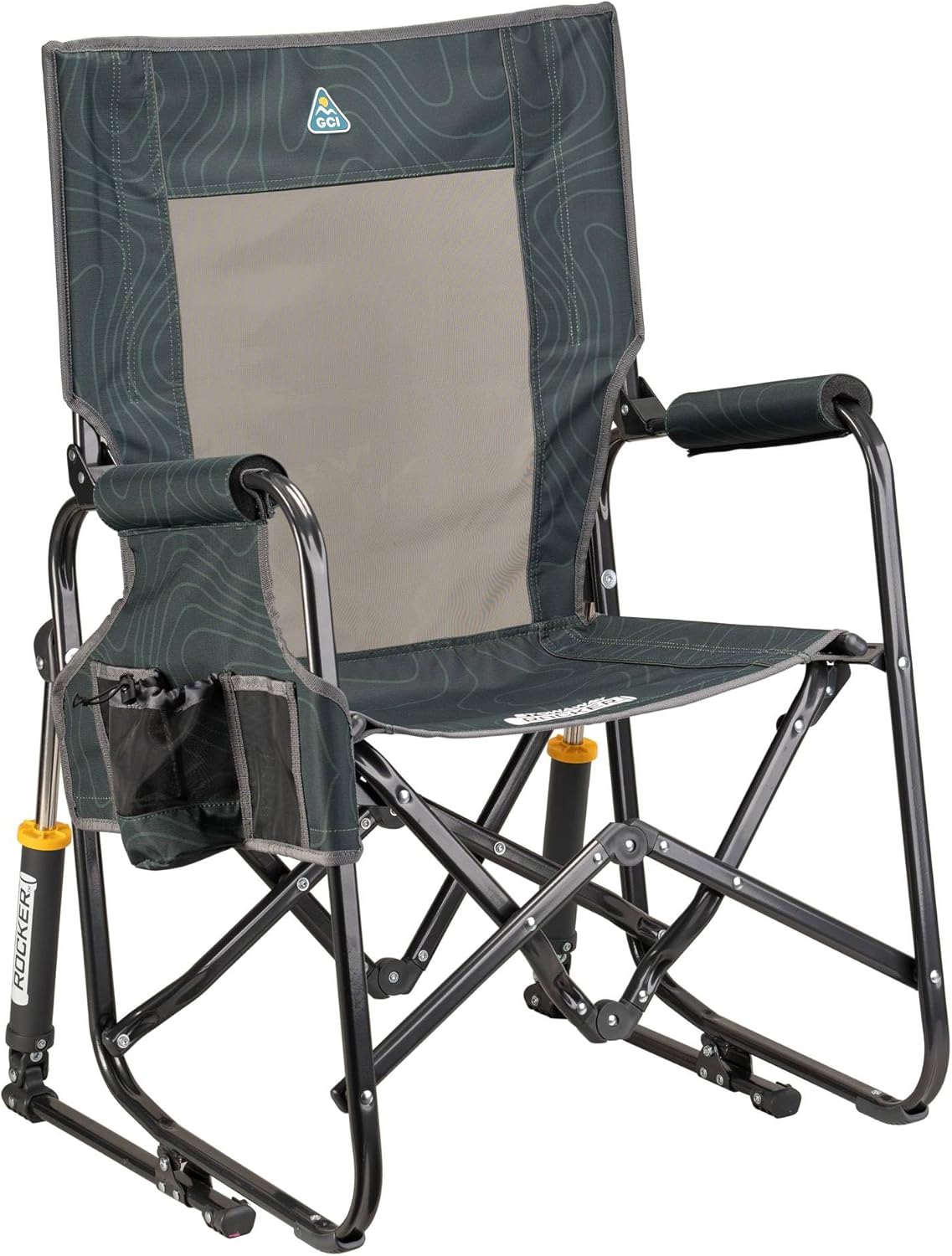GCI OUTDOOR Freestyle Rocker Camping Chair | Portable Folding Rocking Chair with Solid, Durable Armrests, Drink Holder & Comfortable Backrest — Cinnamon
