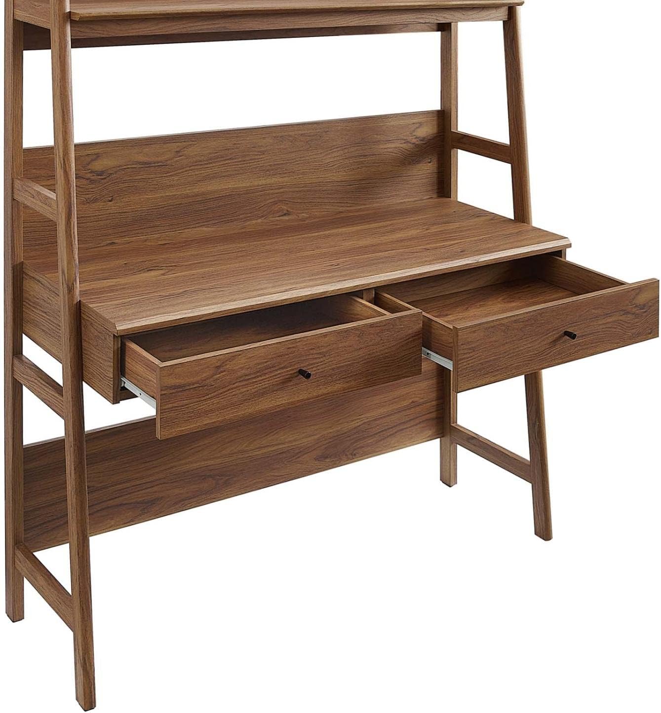 Modway Bixby Home Office Desk with Bookshelf in Walnut