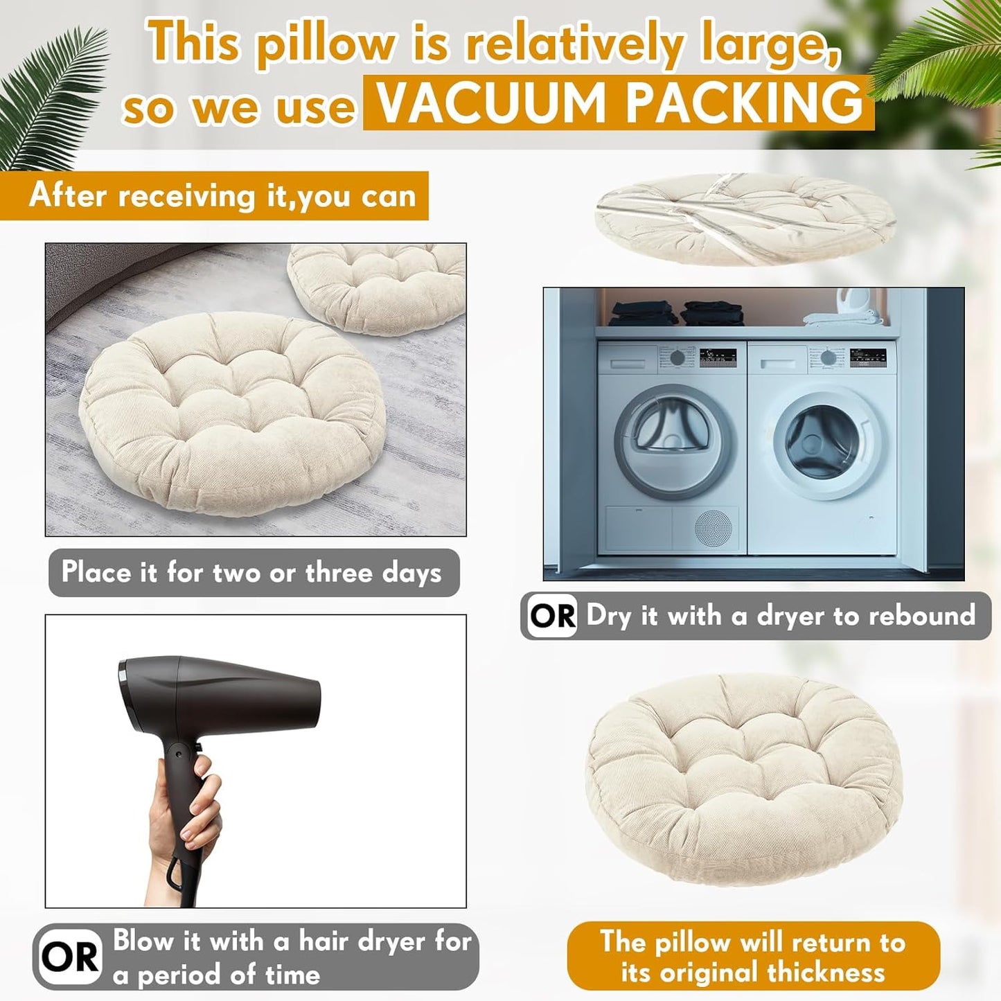 Jerify Floor Pillow Cushions 22 x 22 Inch Round Square Large Meditation Floor Pillow for Classroom Adult Meditation Picnic Party Cushion for Seating Gift Christmas(Round,Beige,4 Pcs)