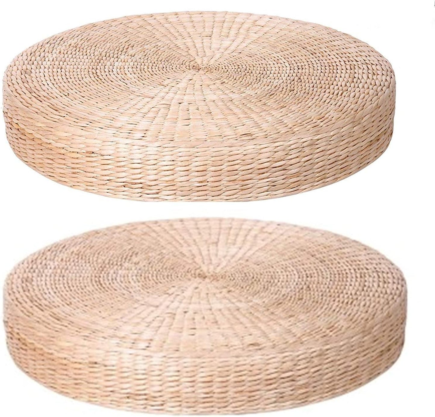 HUAWELL 2 Pack Tatami Floor Pillow Sitting Cushion Bigger Size,Round Padded Room Floor Straw Mat for Outdoor Seat (Dia: 19.7)