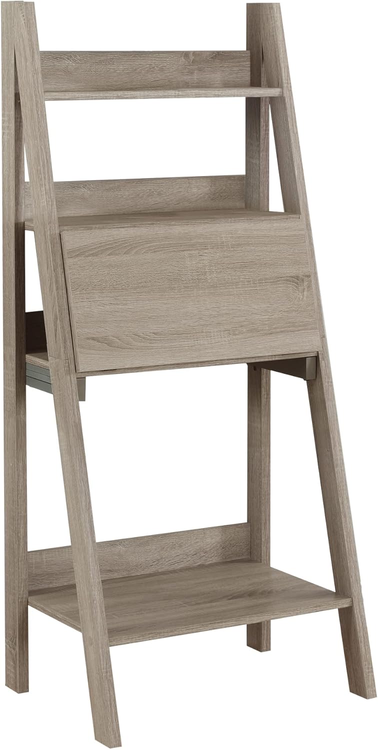 Monarch Specialties Ladder Desk-Bookcase-Wall Bookshelf-Stand Shelf, 61" H, Dark Taupe