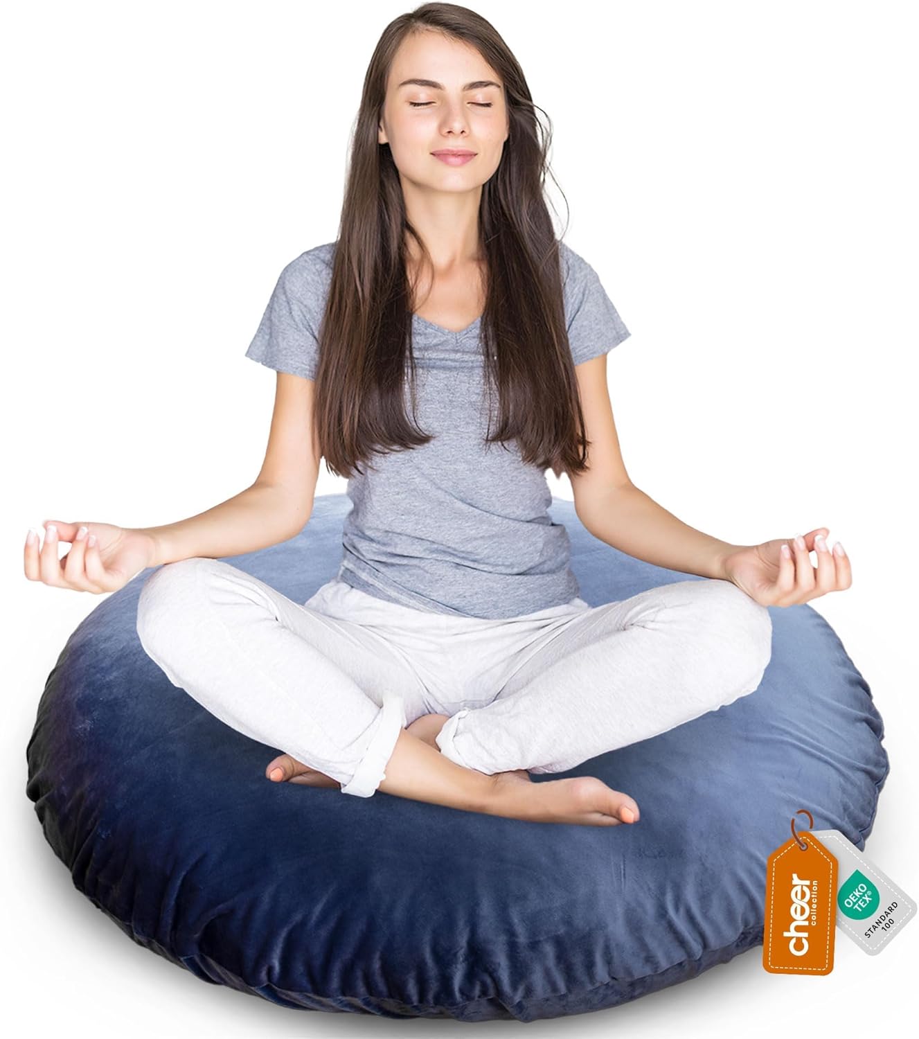 Cheer Collection Extra Large Floor Pillow, 32" Round Meditation Cushion, Oversized Yoga Pillow & Floor Cushions for Adults, Floor Pillows for Sitting, Meditation, and Seat Cushion - Navy Blue