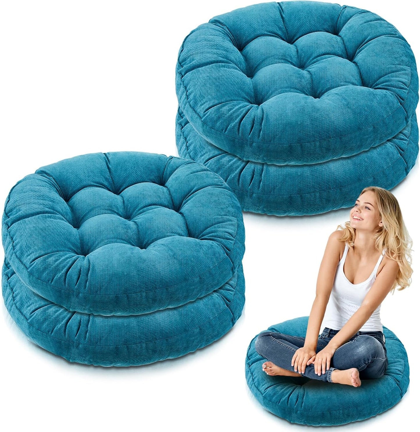 Jerify Floor Pillow Cushions 22 x 22 Inch Round Square Large Meditation Floor Pillow for Classroom Adult Meditation Picnic Party Cushion for Seating Gift Christmas(Round,Beige,4 Pcs)