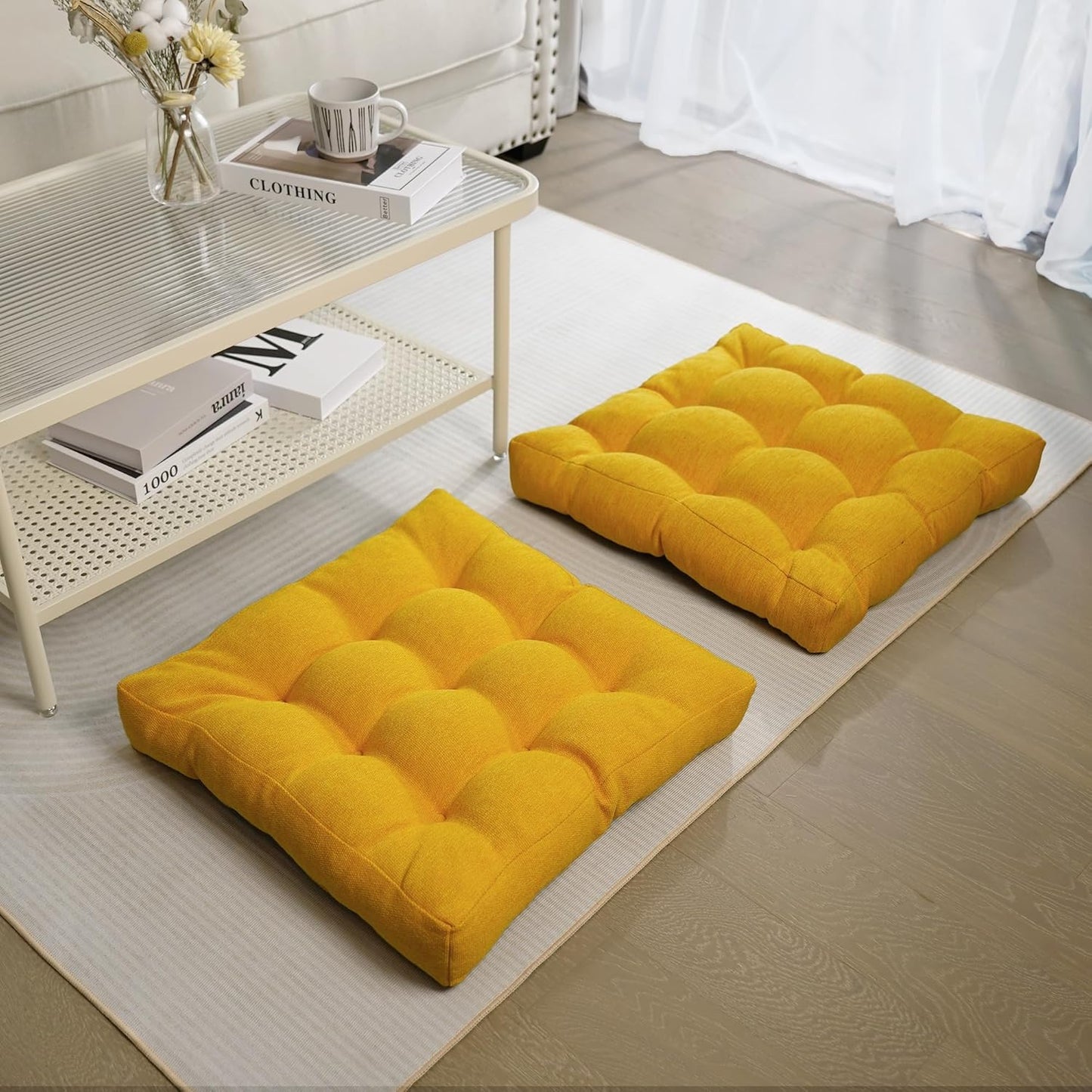 Tromlycs Floor Pillow Cushions for Adults Set of 2 Large Square Gel Memory Foam Pillows for Seating 20 x 20 x 4 Inch Beige