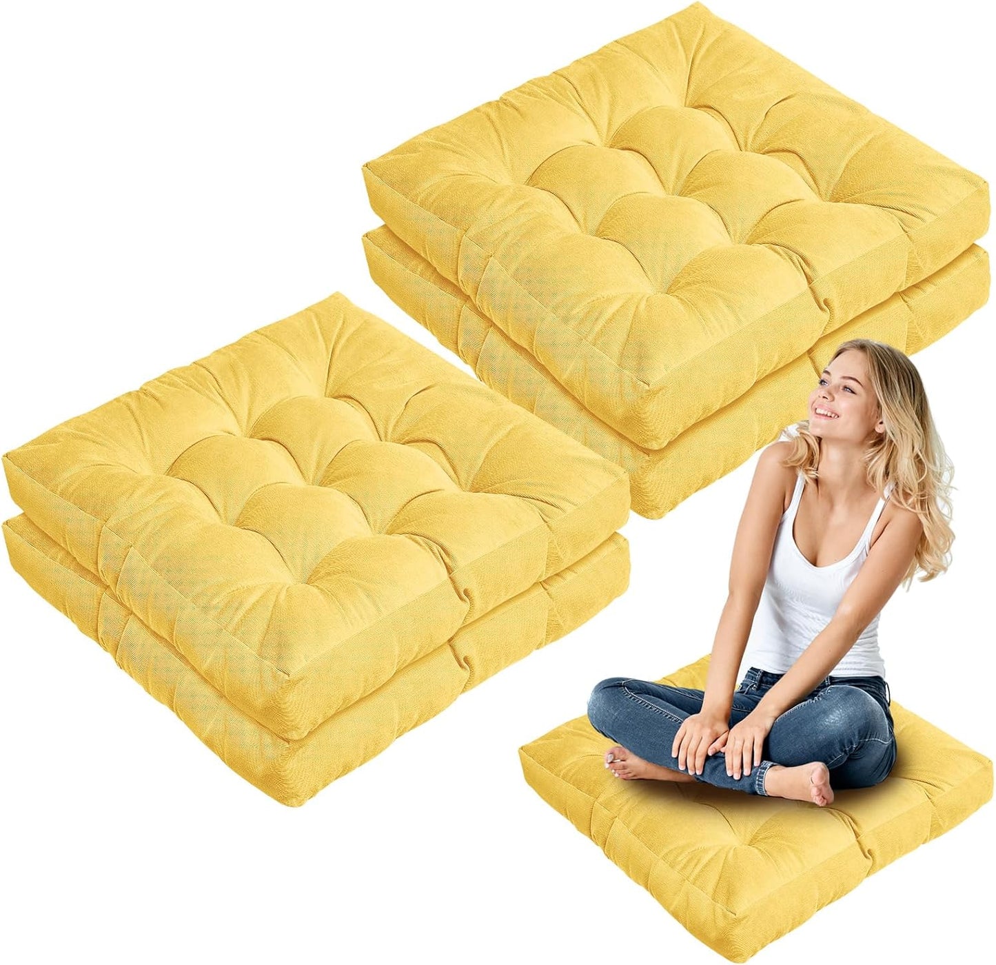 Jerify Floor Pillow Cushions 22 x 22 Inch Round Square Large Meditation Floor Pillow for Classroom Adult Meditation Picnic Party Cushion for Seating Gift Christmas(Round,Beige,4 Pcs)