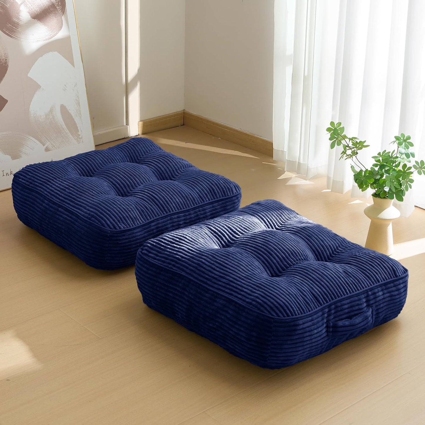 6" Washable Floor Pillow Cushion for Adults, Meditation Cushion Pillow, Large Square Floor Sitting, Removable Tufted Corduroy Cover, for Tatami Living Room or Yoga, 22x22 Inch, 2Pack, Machine Washable