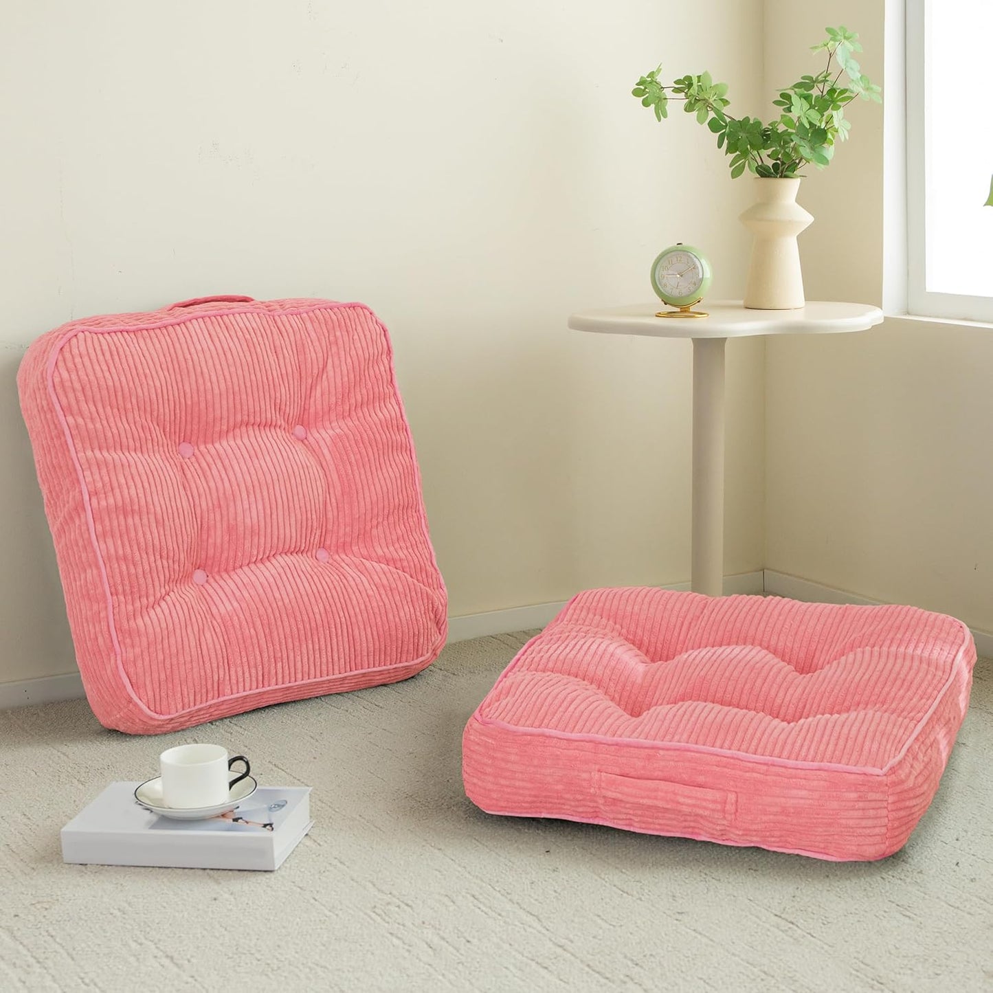 6" Washable Floor Pillow Cushion for Adults, Meditation Cushion Pillow, Large Square Floor Sitting, Removable Tufted Corduroy Cover, for Tatami Living Room or Yoga, 22x22 Inch, 2Pack, Machine Washable