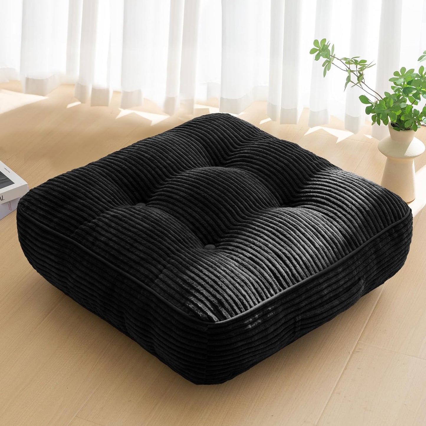 6" Washable Floor Pillow Cushion for Adults, Meditation Cushion Pillow, Large Square Floor Sitting, Removable Tufted Corduroy Cover, for Tatami Living Room or Yoga, 22x22 Inch, 2Pack, Machine Washable