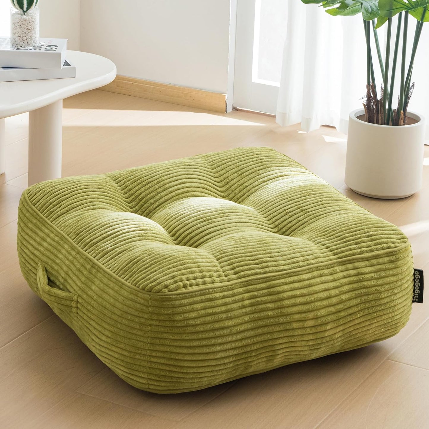 6" Washable Floor Pillow Cushion for Adults, Meditation Cushion Pillow, Large Square Floor Sitting, Removable Tufted Corduroy Cover, for Tatami Living Room or Yoga, 22x22 Inch, 2Pack, Machine Washable