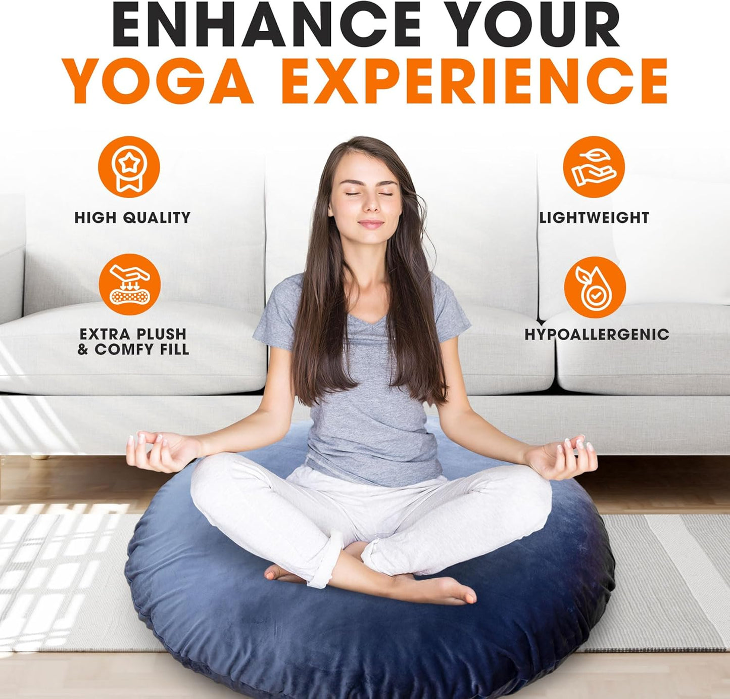 Cheer Collection Extra Large Floor Pillow, 32" Round Meditation Cushion, Oversized Yoga Pillow & Floor Cushions for Adults, Floor Pillows for Sitting, Meditation, and Seat Cushion - Navy Blue