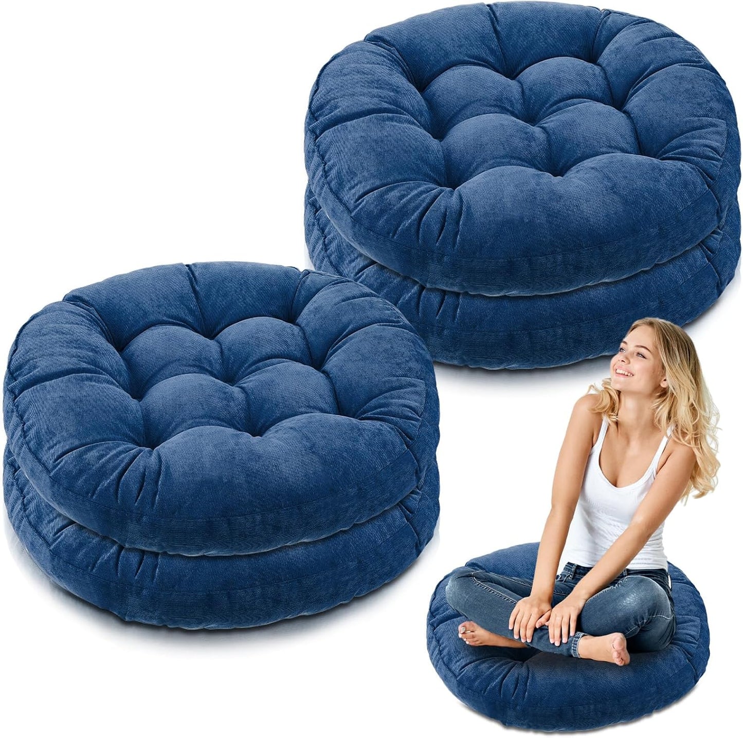 Jerify Floor Pillow Cushions 22 x 22 Inch Round Square Large Meditation Floor Pillow for Classroom Adult Meditation Picnic Party Cushion for Seating Gift Christmas(Round,Beige,4 Pcs)