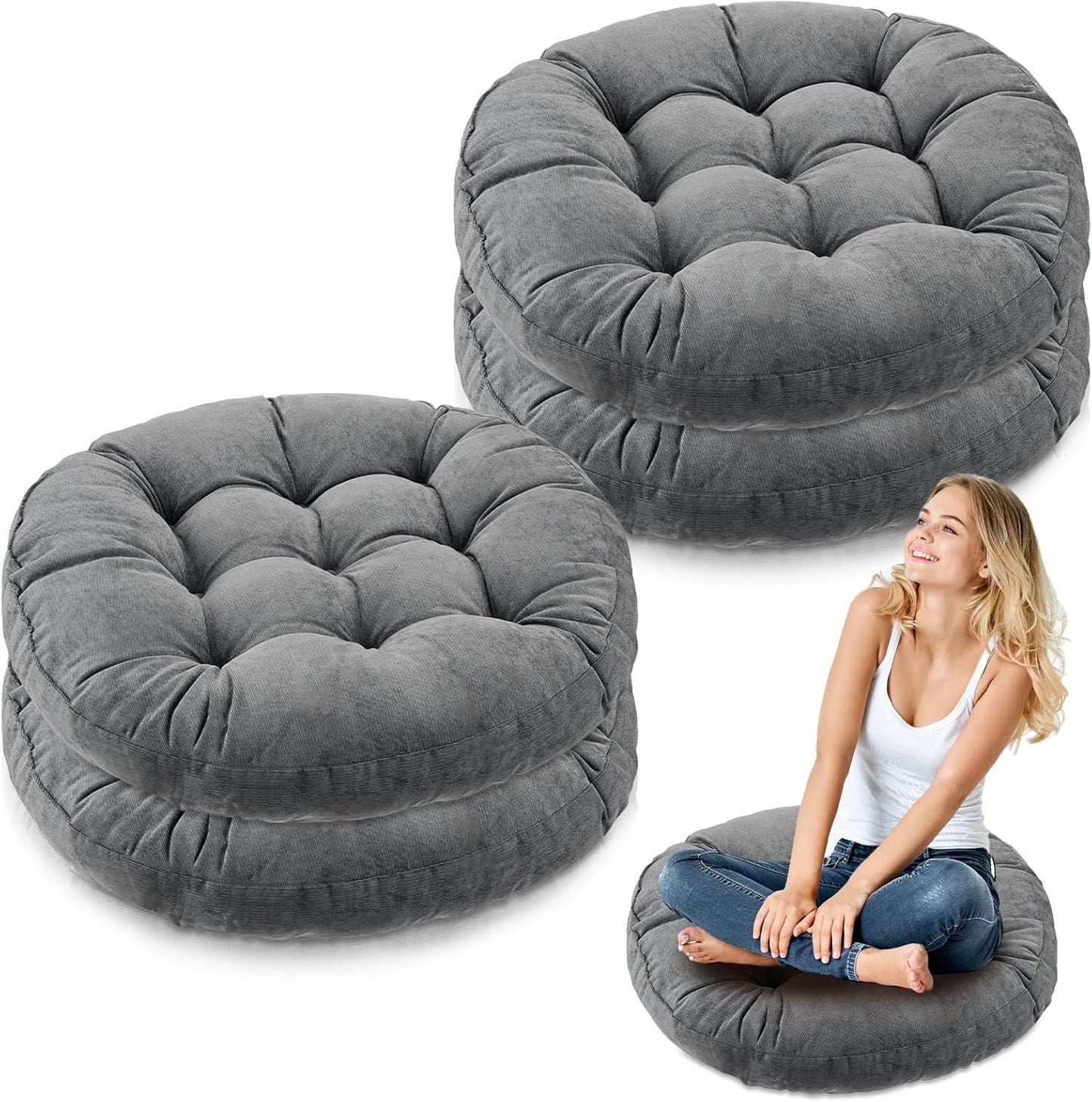 Jerify Floor Pillow Cushions 22 x 22 Inch Round Square Large Meditation Floor Pillow for Classroom Adult Meditation Picnic Party Cushion for Seating Gift Christmas(Round,Beige,4 Pcs)