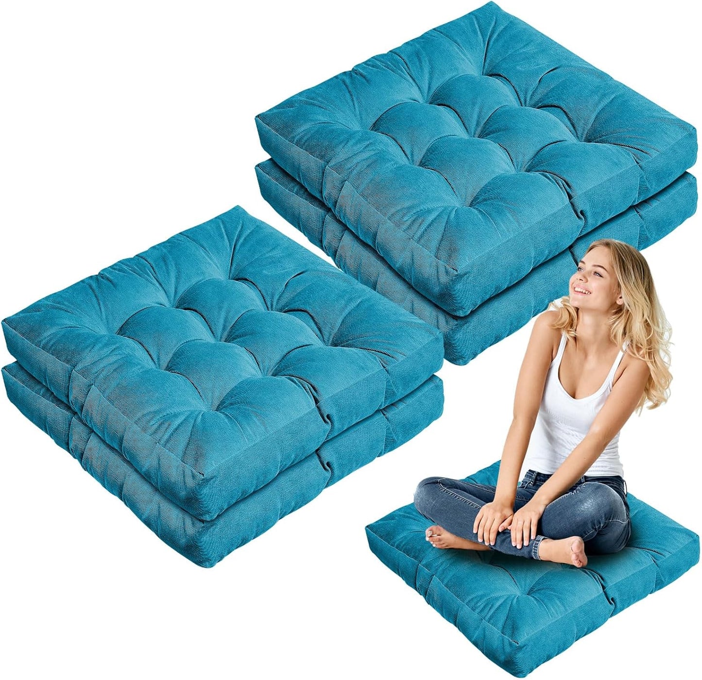 Jerify Floor Pillow Cushions 22 x 22 Inch Round Square Large Meditation Floor Pillow for Classroom Adult Meditation Picnic Party Cushion for Seating Gift Christmas(Round,Beige,4 Pcs)