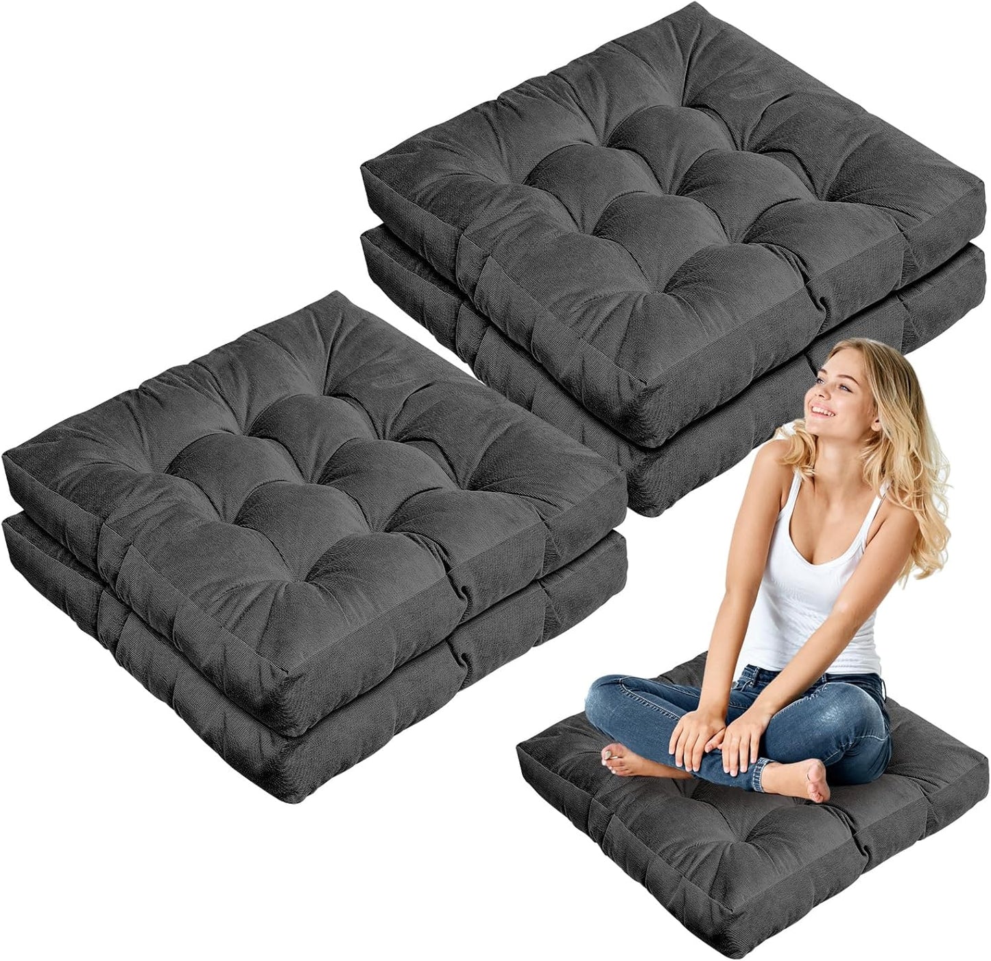 Jerify Floor Pillow Cushions 22 x 22 Inch Round Square Large Meditation Floor Pillow for Classroom Adult Meditation Picnic Party Cushion for Seating Gift Christmas(Round,Beige,4 Pcs)