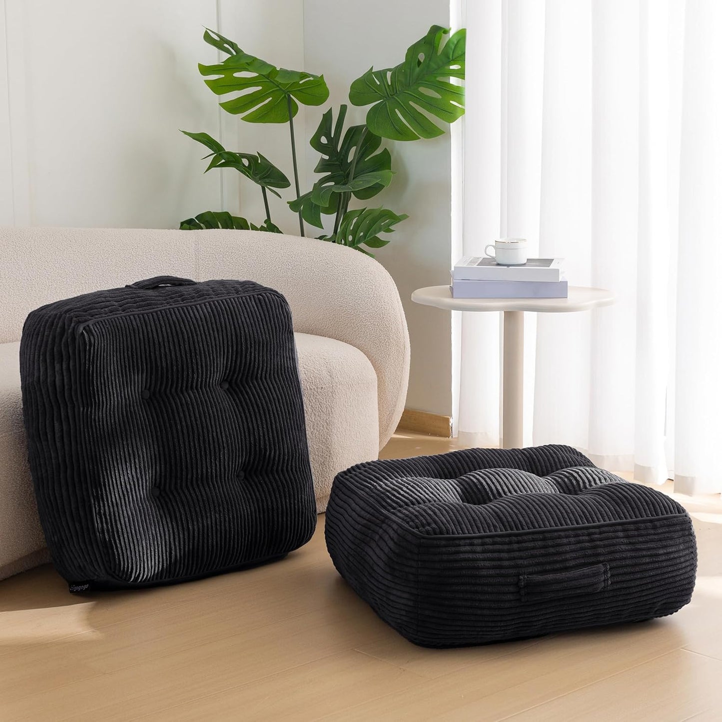 6" Washable Floor Pillow Cushion for Adults, Meditation Cushion Pillow, Large Square Floor Sitting, Removable Tufted Corduroy Cover, for Tatami Living Room or Yoga, 22x22 Inch, 2Pack, Machine Washable