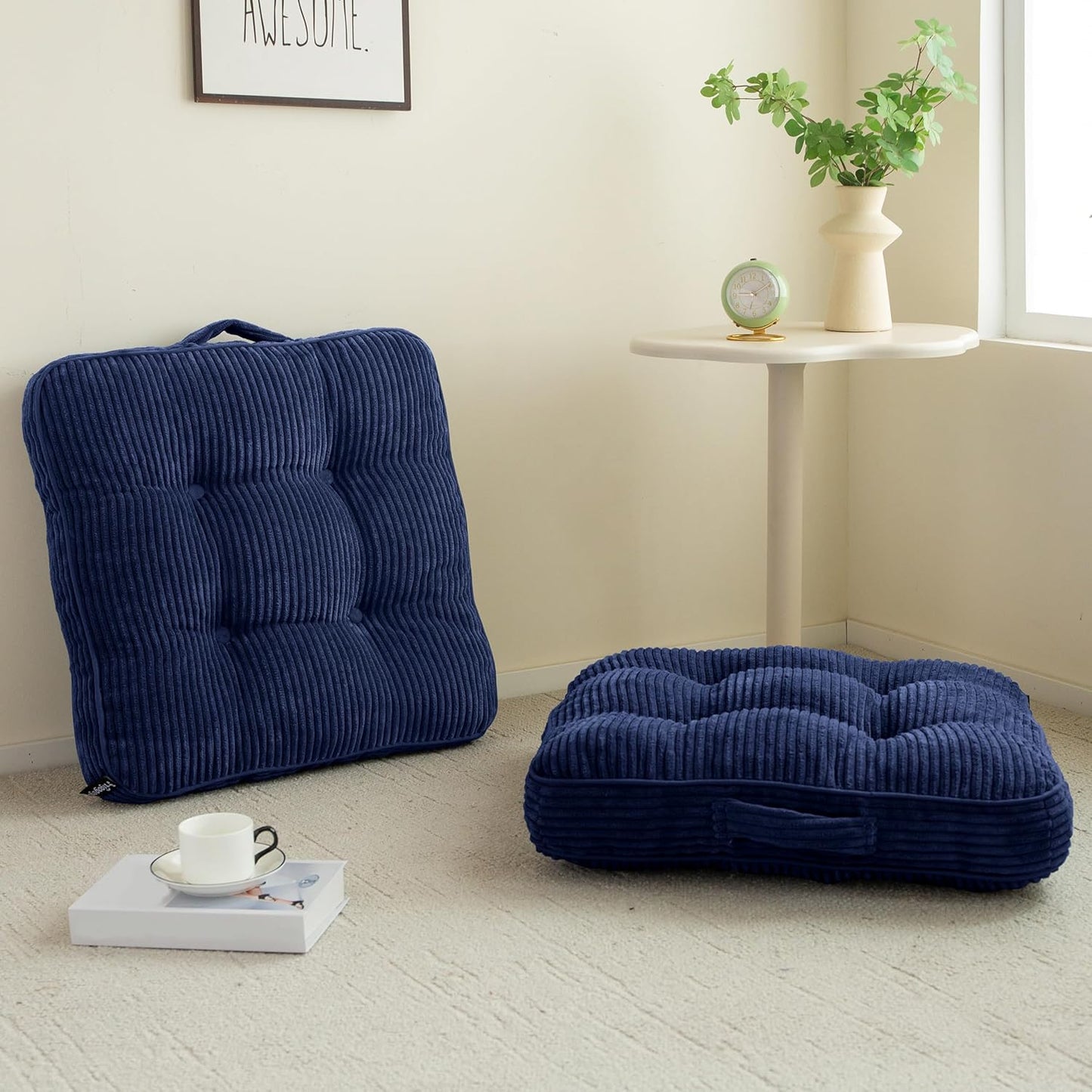6" Washable Floor Pillow Cushion for Adults, Meditation Cushion Pillow, Large Square Floor Sitting, Removable Tufted Corduroy Cover, for Tatami Living Room or Yoga, 22x22 Inch, 2Pack, Machine Washable