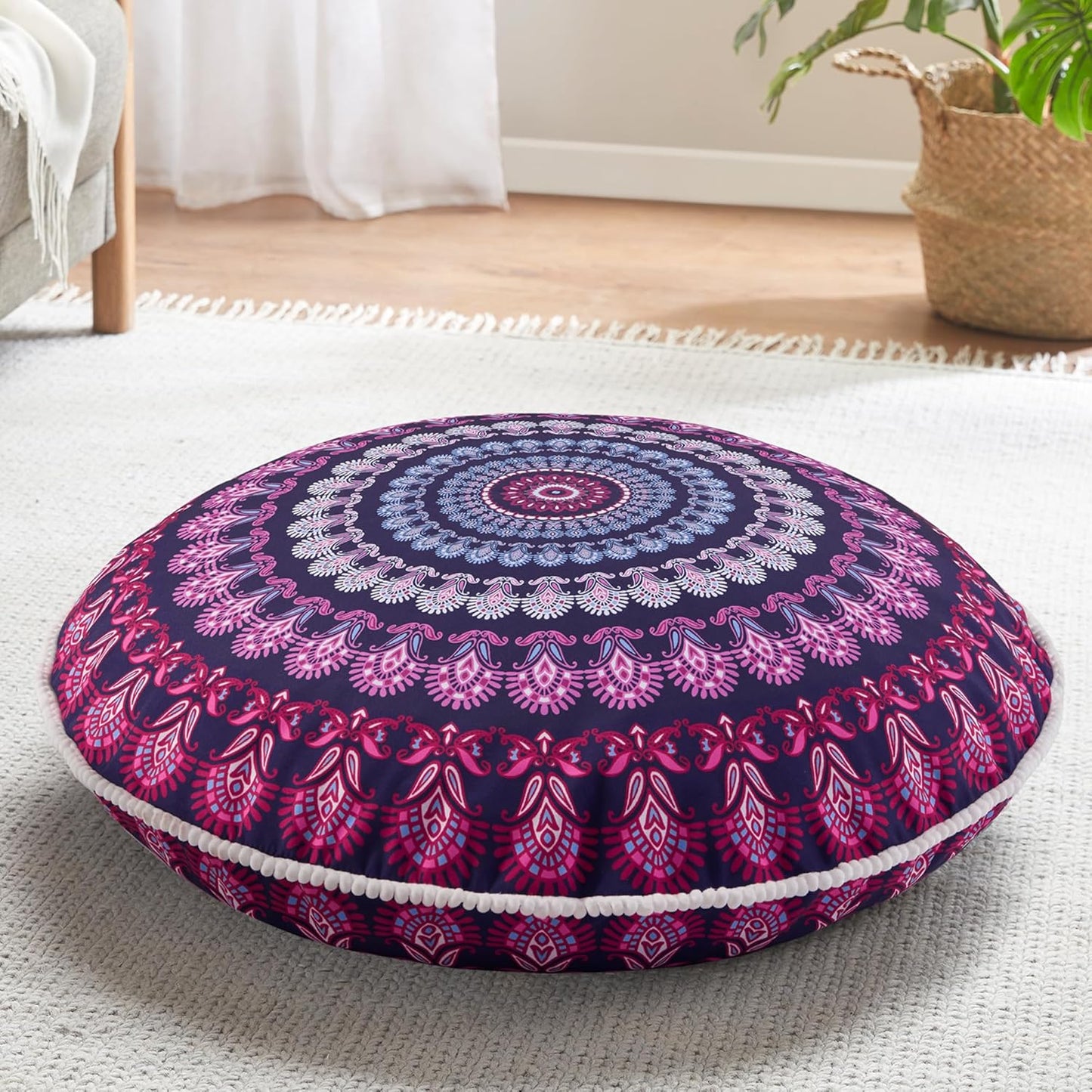 Codi Floor Pillows for Adults Set of 2, Large Boho Meditation Cushions with Memory Foam, Round Mandala Seating for Outdoor Yoga and Living Room, Washable, 32 Inch, Coral