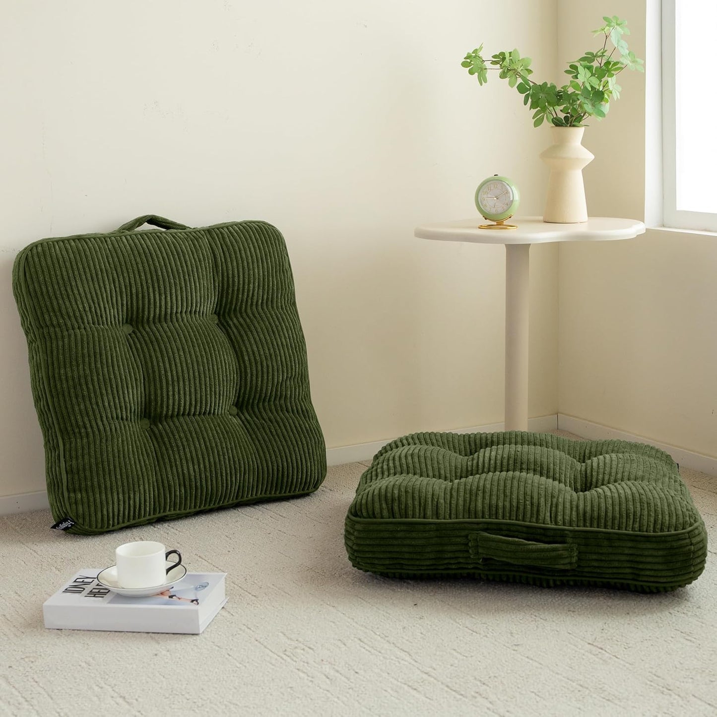 6" Washable Floor Pillow Cushion for Adults, Meditation Cushion Pillow, Large Square Floor Sitting, Removable Tufted Corduroy Cover, for Tatami Living Room or Yoga, 22x22 Inch, 2Pack, Machine Washable