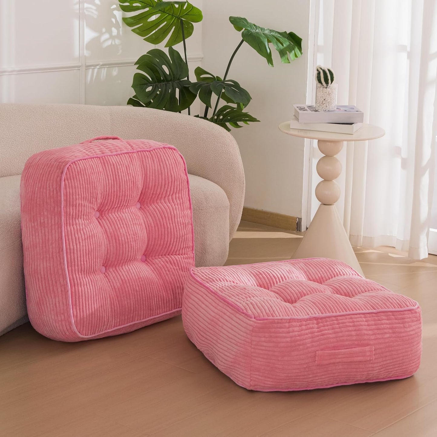 6" Washable Floor Pillow Cushion for Adults, Meditation Cushion Pillow, Large Square Floor Sitting, Removable Tufted Corduroy Cover, for Tatami Living Room or Yoga, 22x22 Inch, 2Pack, Machine Washable