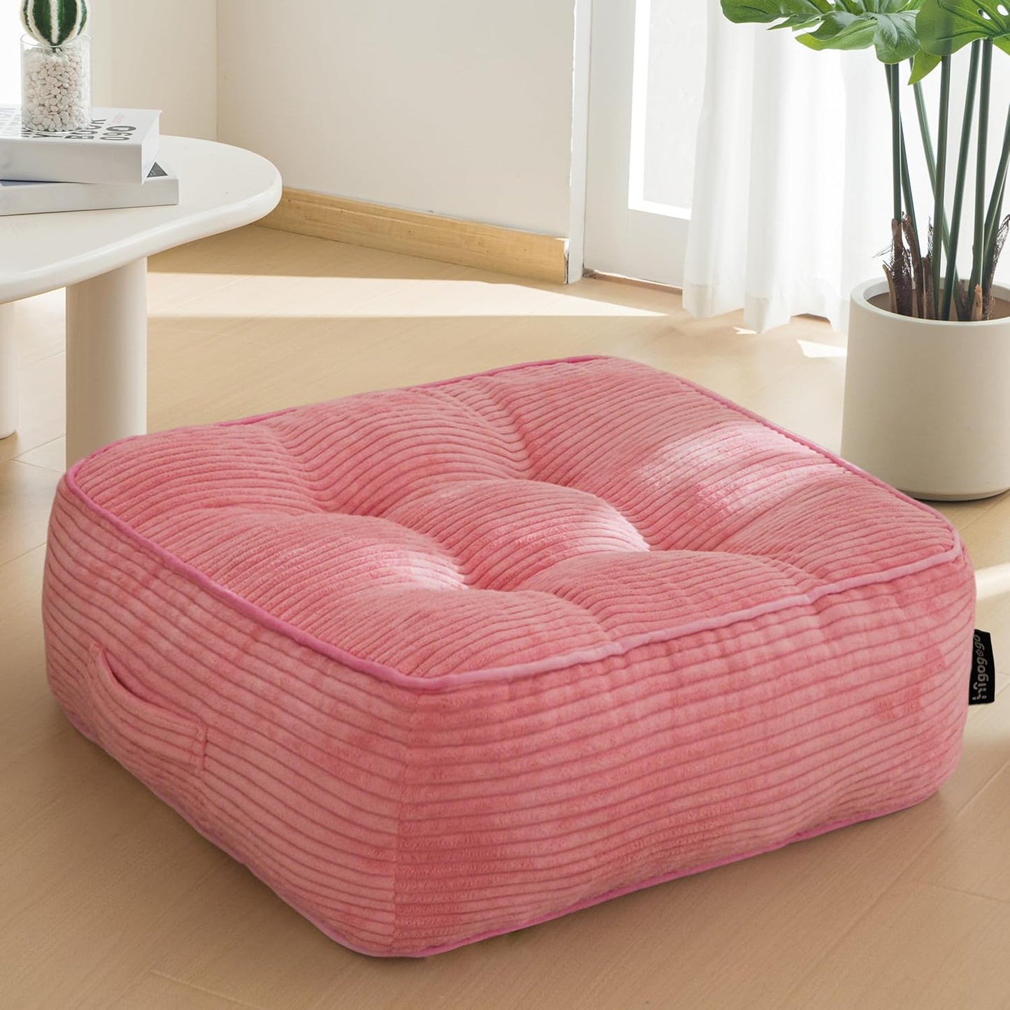 6" Washable Floor Pillow Cushion for Adults, Meditation Cushion Pillow, Large Square Floor Sitting, Removable Tufted Corduroy Cover, for Tatami Living Room or Yoga, 22x22 Inch, 2Pack, Machine Washable