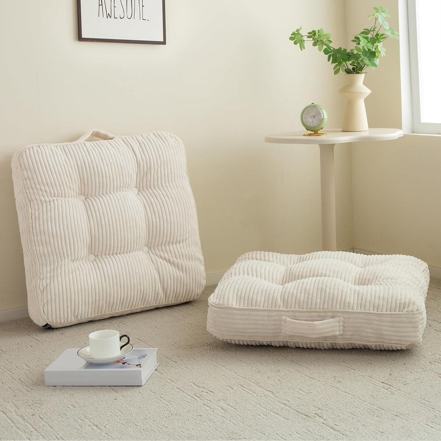 6" Washable Floor Pillow Cushion for Adults, Meditation Cushion Pillow, Large Square Floor Sitting, Removable Tufted Corduroy Cover, for Tatami Living Room or Yoga, 22x22 Inch, 2Pack, Machine Washable