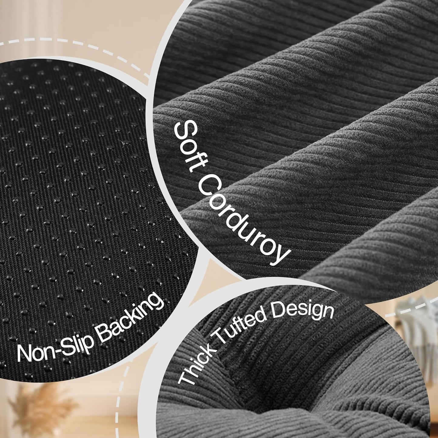 Floor Pillow Cushions for Adults Sitting Large Big Pillows for Floor Seating Square Memory Foam Thick Tufted, 22 x 22 Inch, Set of 2, Dark Grey