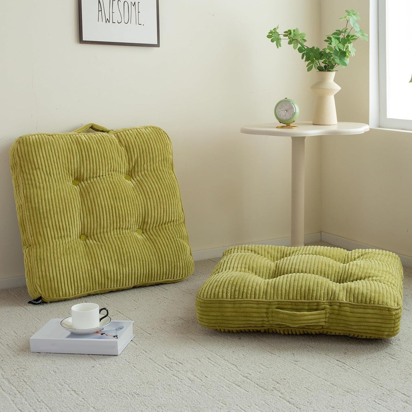 6" Washable Floor Pillow Cushion for Adults, Meditation Cushion Pillow, Large Square Floor Sitting, Removable Tufted Corduroy Cover, for Tatami Living Room or Yoga, 22x22 Inch, 2Pack, Machine Washable