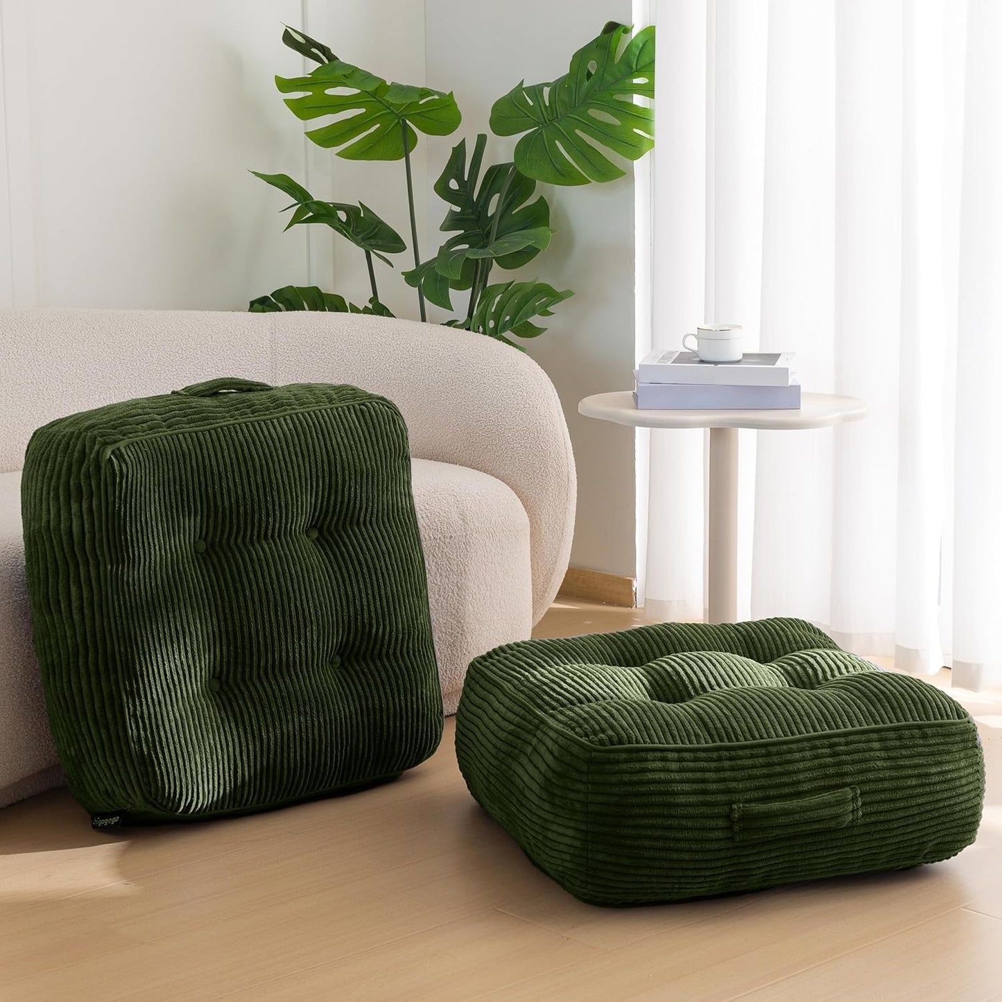 6" Washable Floor Pillow Cushion for Adults, Meditation Cushion Pillow, Large Square Floor Sitting, Removable Tufted Corduroy Cover, for Tatami Living Room or Yoga, 22x22 Inch, 2Pack, Machine Washable