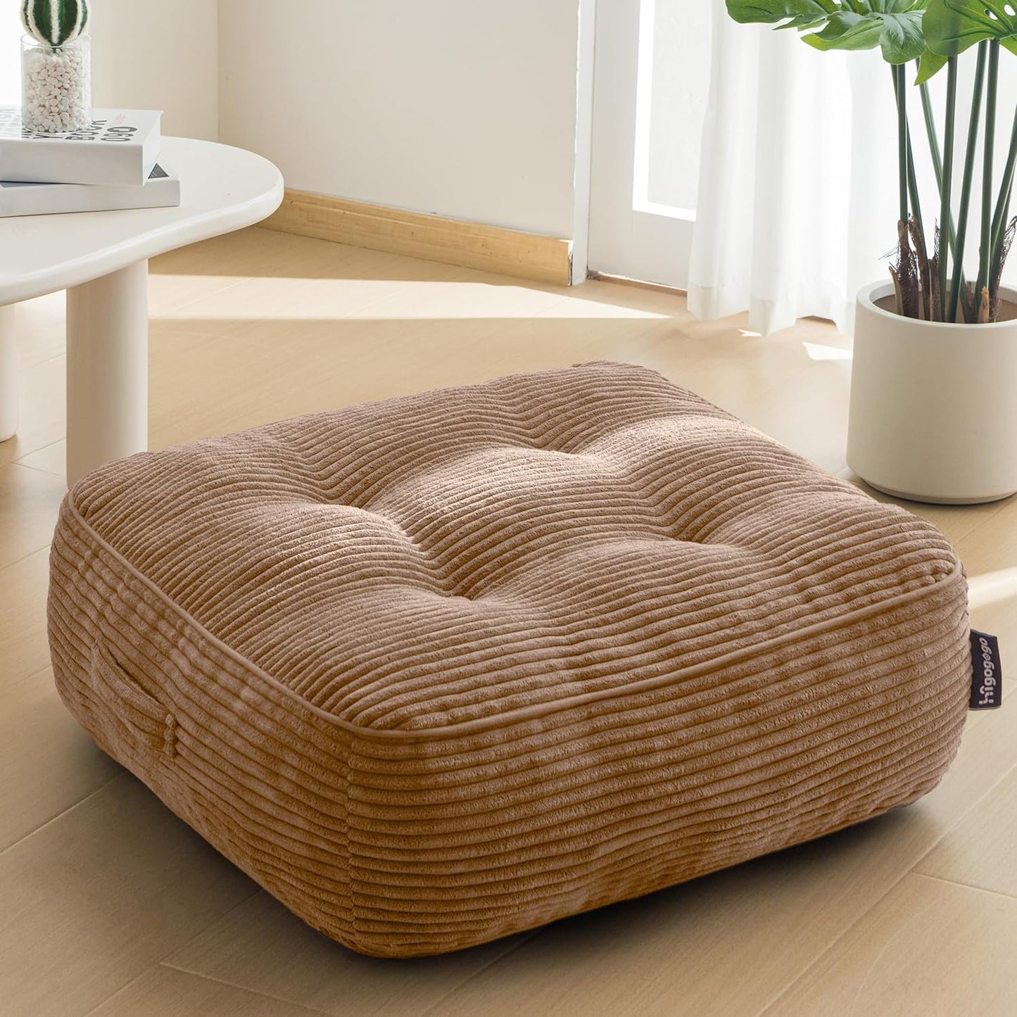 6" Washable Floor Pillow Cushion for Adults, Meditation Cushion Pillow, Large Square Floor Sitting, Removable Tufted Corduroy Cover, for Tatami Living Room or Yoga, 22x22 Inch, 2Pack, Machine Washable