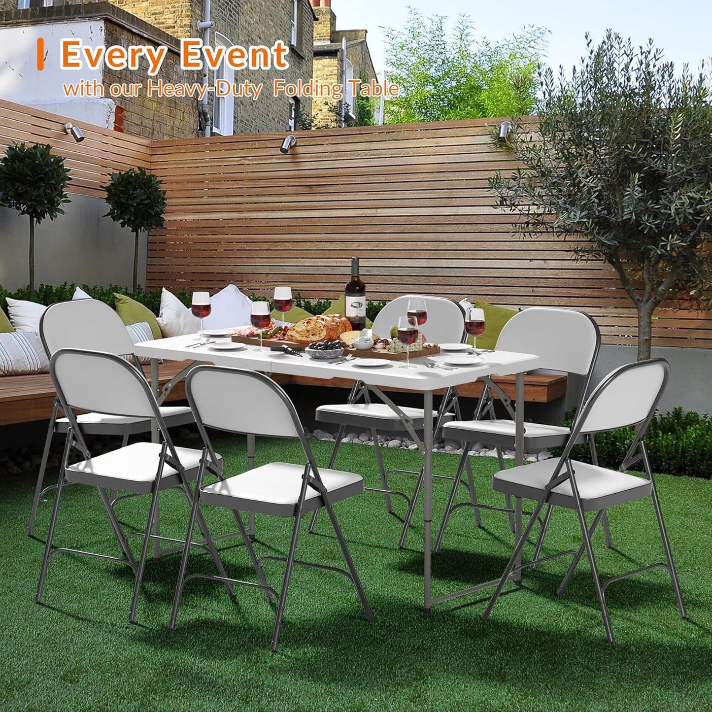 Elevon Folding Table, 4 Feet Heavy Duty Fold-in-Half Utility Table Indoor Outdoor for Camping, Picnic, Party