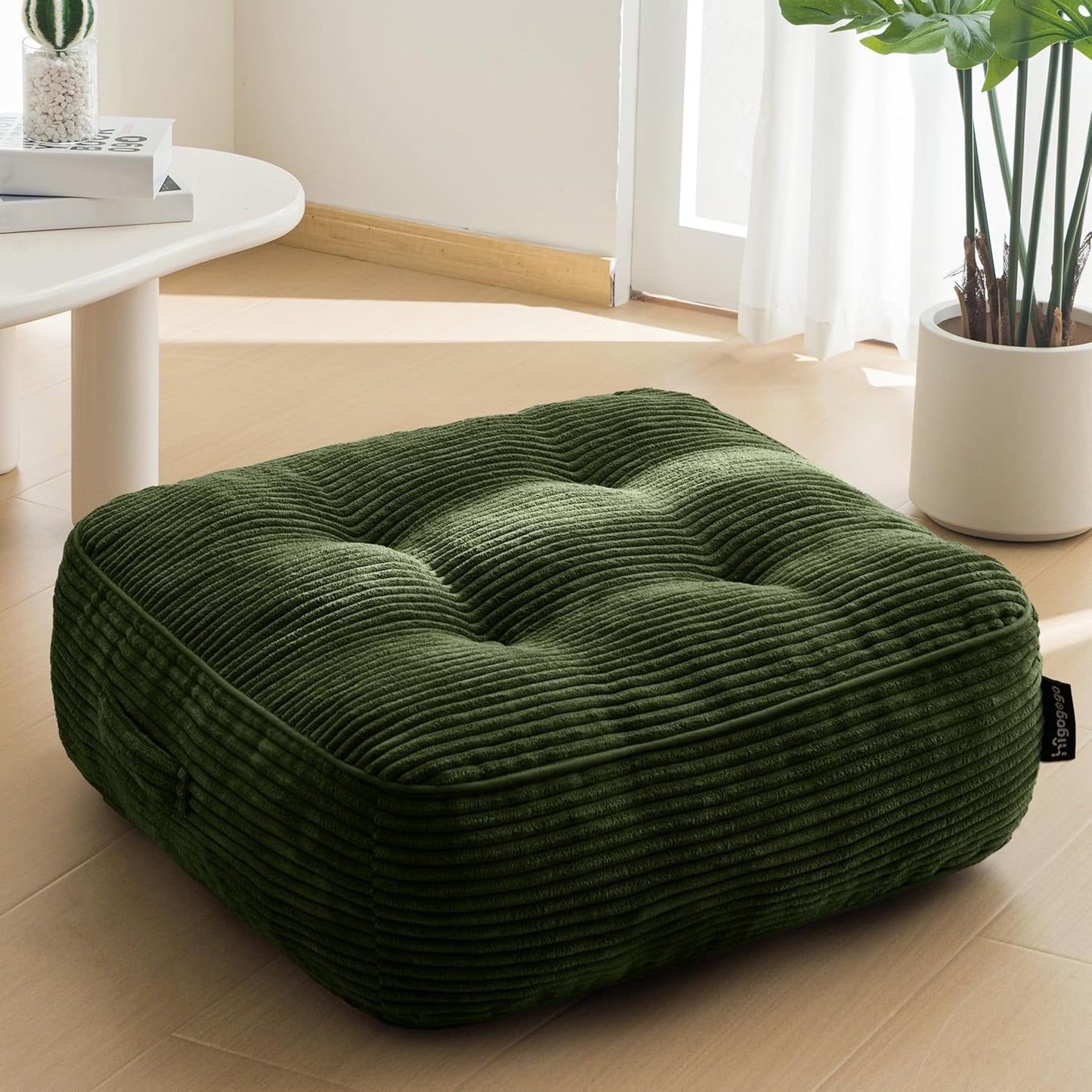 6" Washable Floor Pillow Cushion for Adults, Meditation Cushion Pillow, Large Square Floor Sitting, Removable Tufted Corduroy Cover, for Tatami Living Room or Yoga, 22x22 Inch, 2Pack, Machine Washable